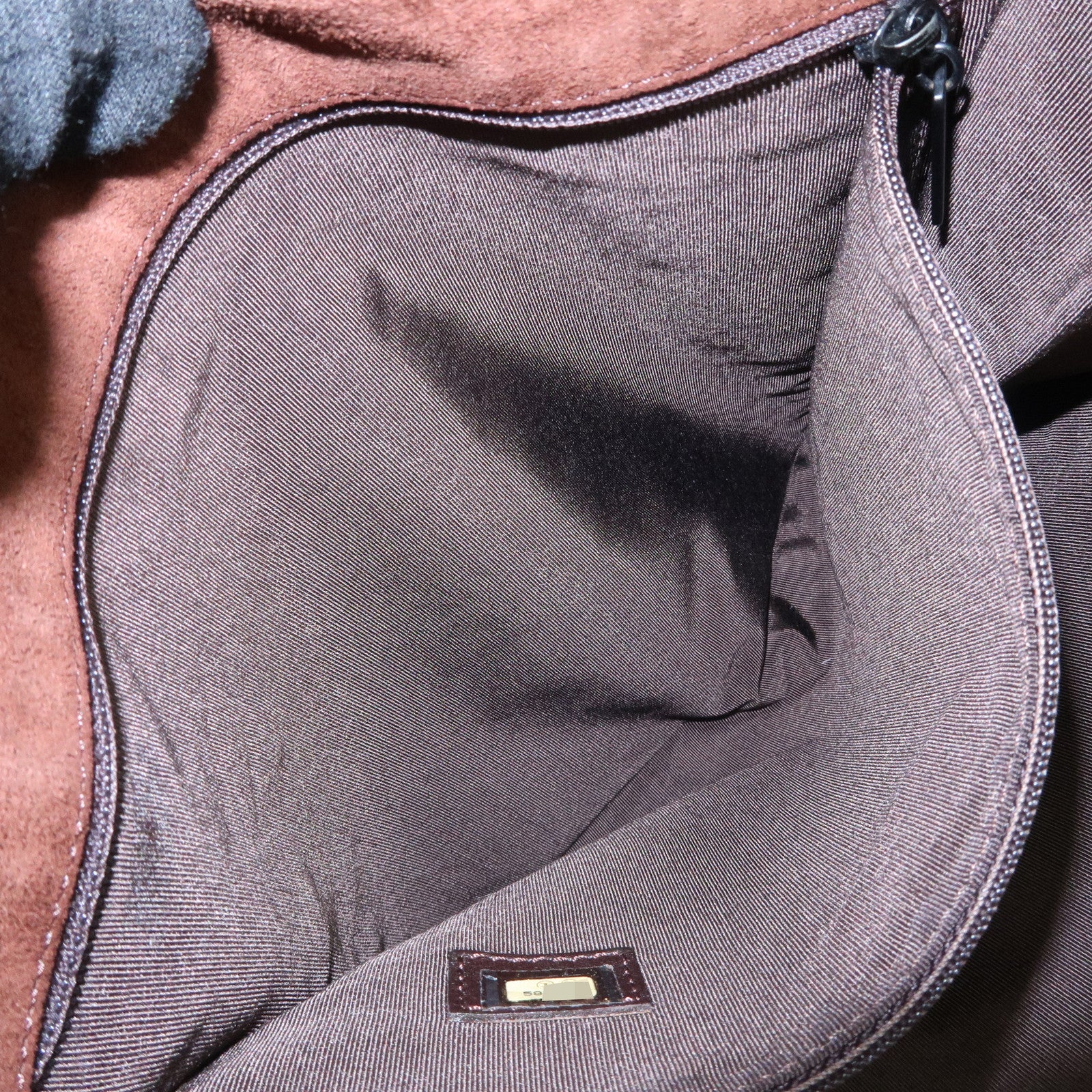 CHANEL Logo Suede Shoulder Bag Crossbody Bag Brown Used