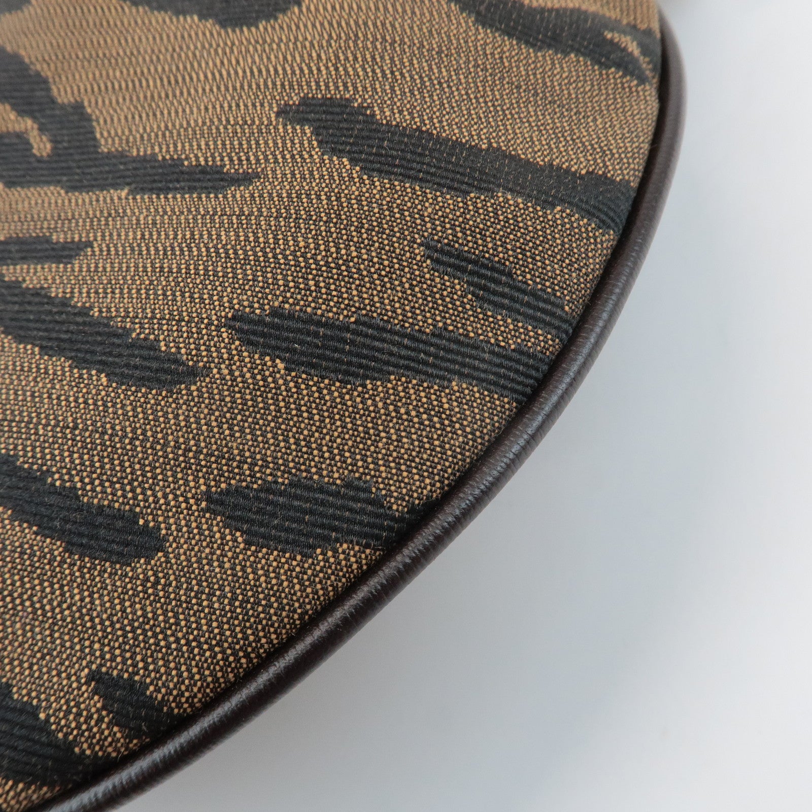 FENDI Zebra Leather Canvas Shoulder Bag Hand Bag Black Brown Used