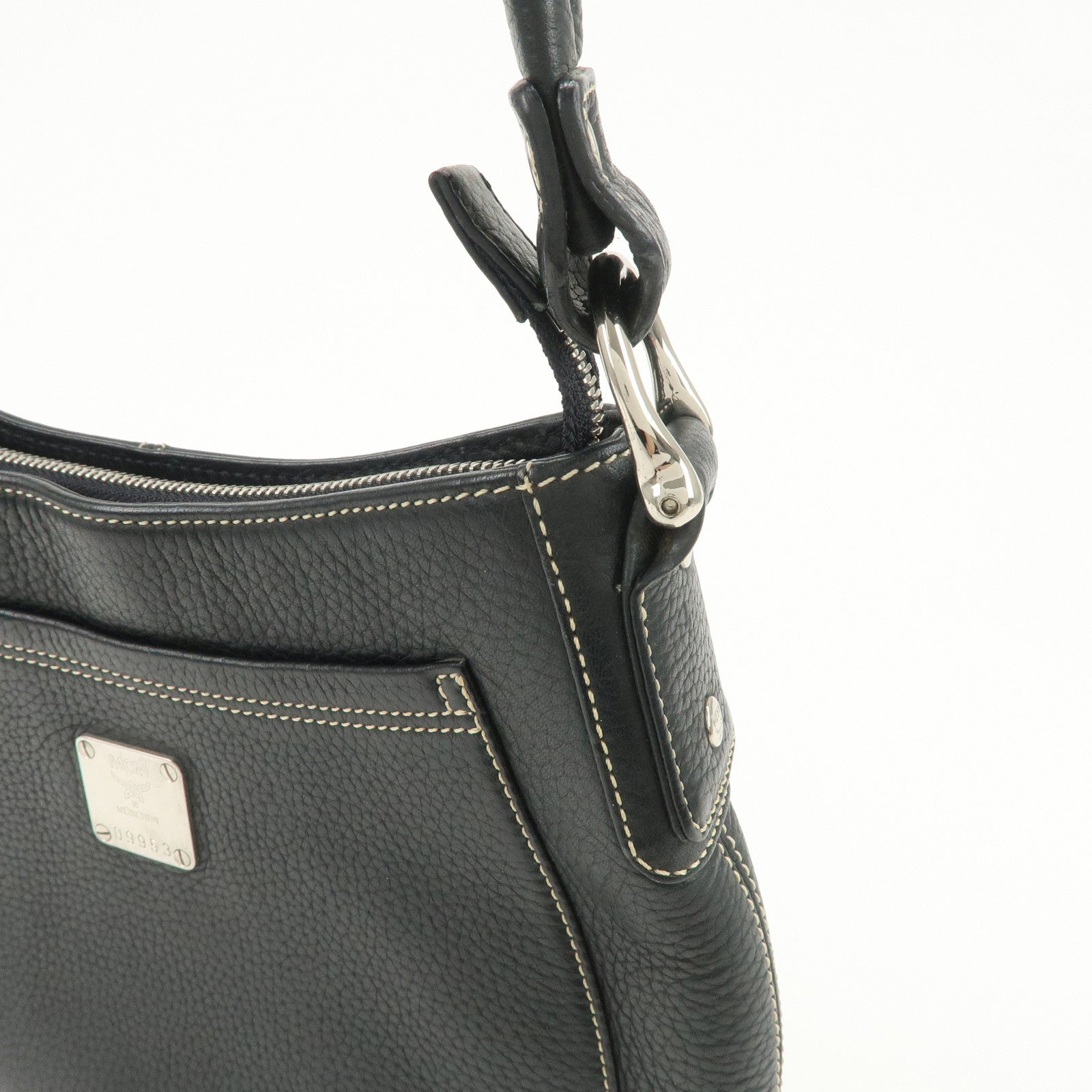MCM Logo Plate Leather Shoulder Bag Hand Bag Black