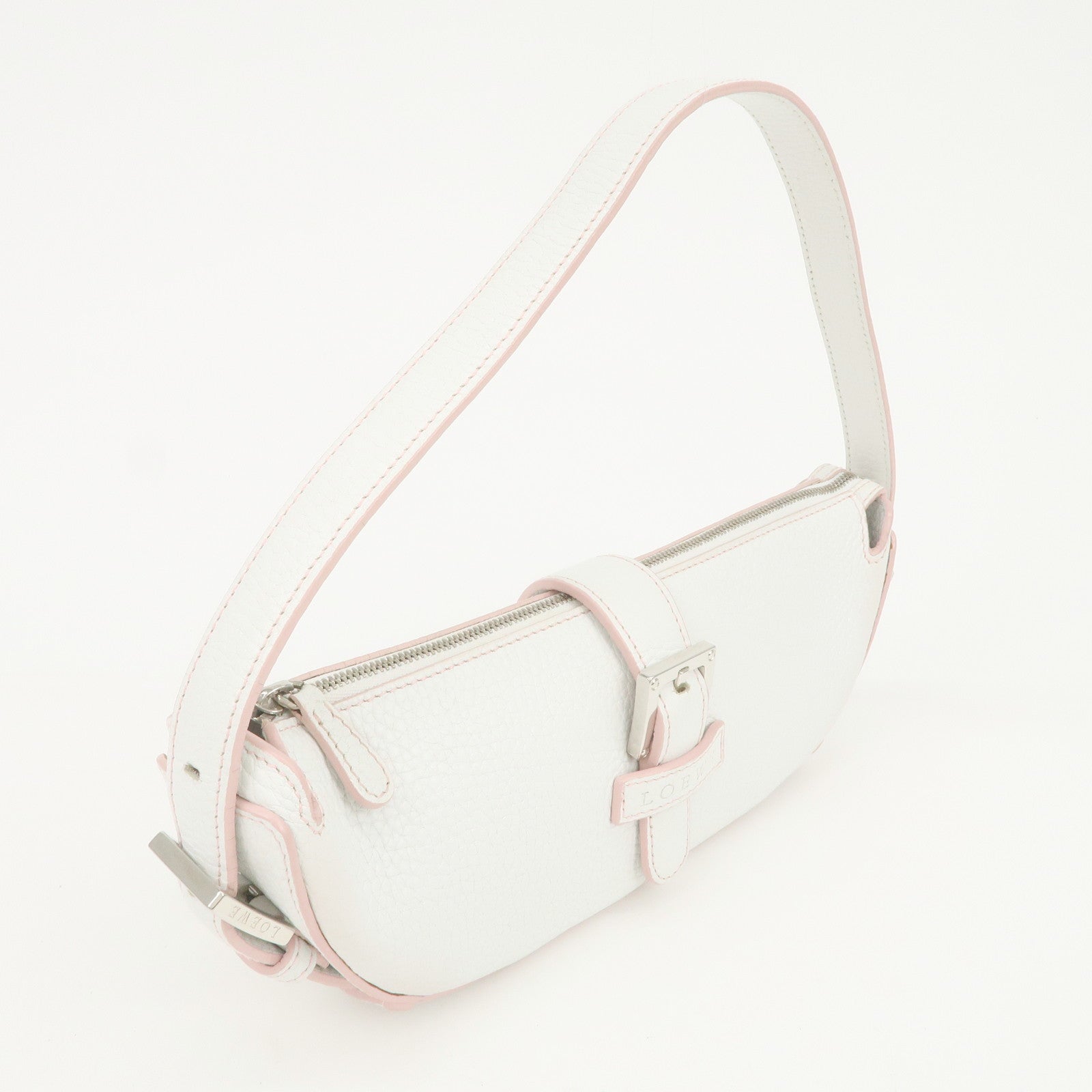 LOEWE Senda Leather Shoulder Bag Hand Bag Half Moon White