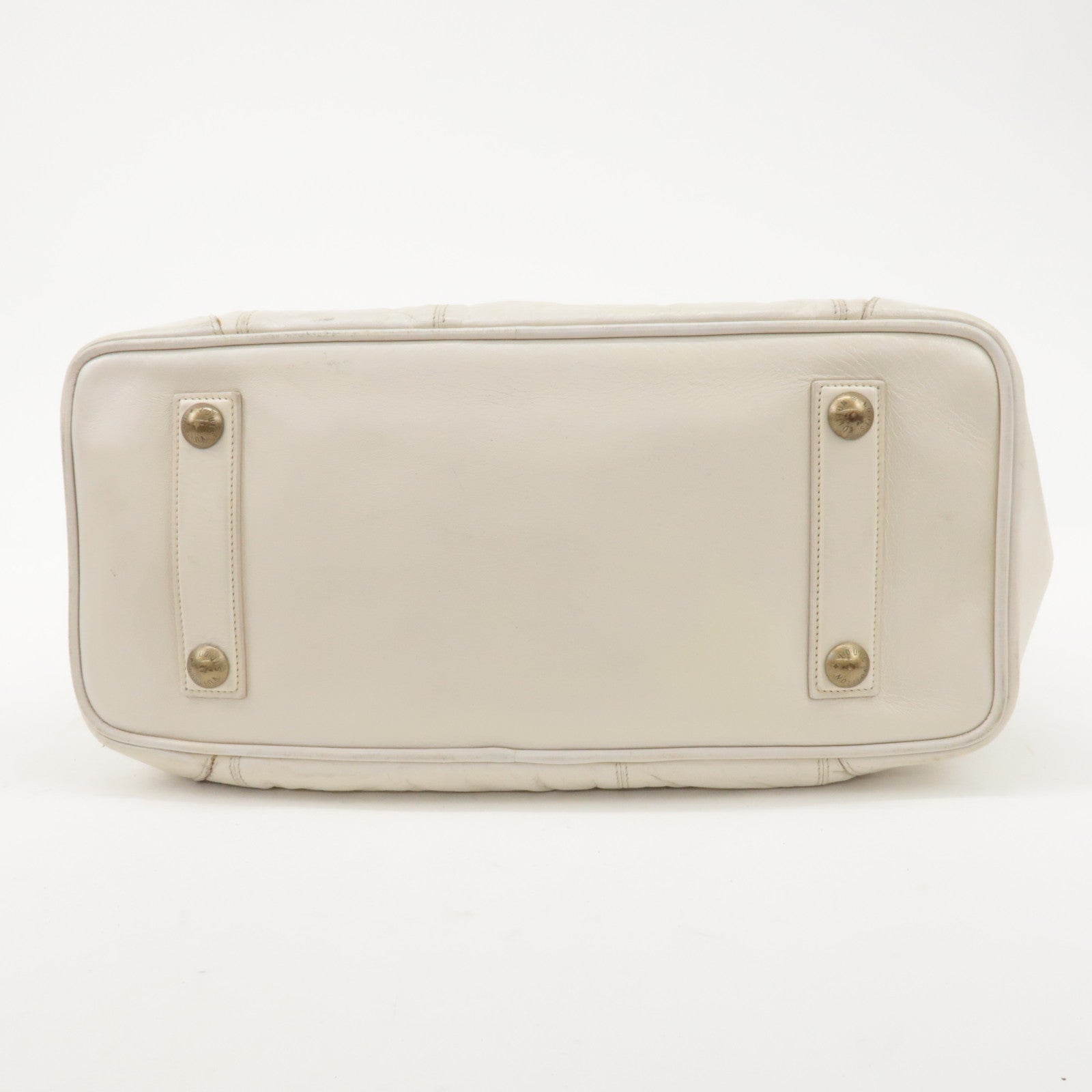 Louis Vuitton Cruise Line Leather Rivet Hand Bag Ecru M95345 Used