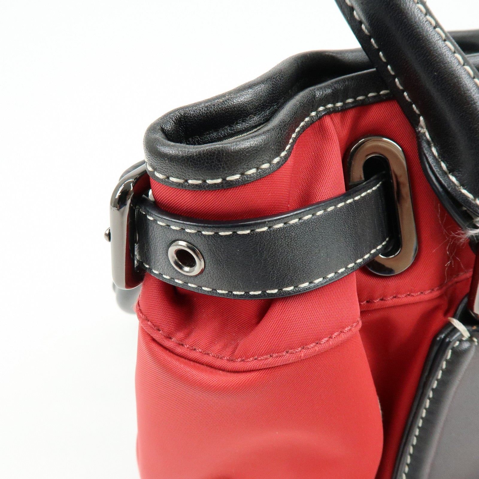 BURBERRY Blue Label Nova Plaid Nylon Leather Tote Bag Red Black