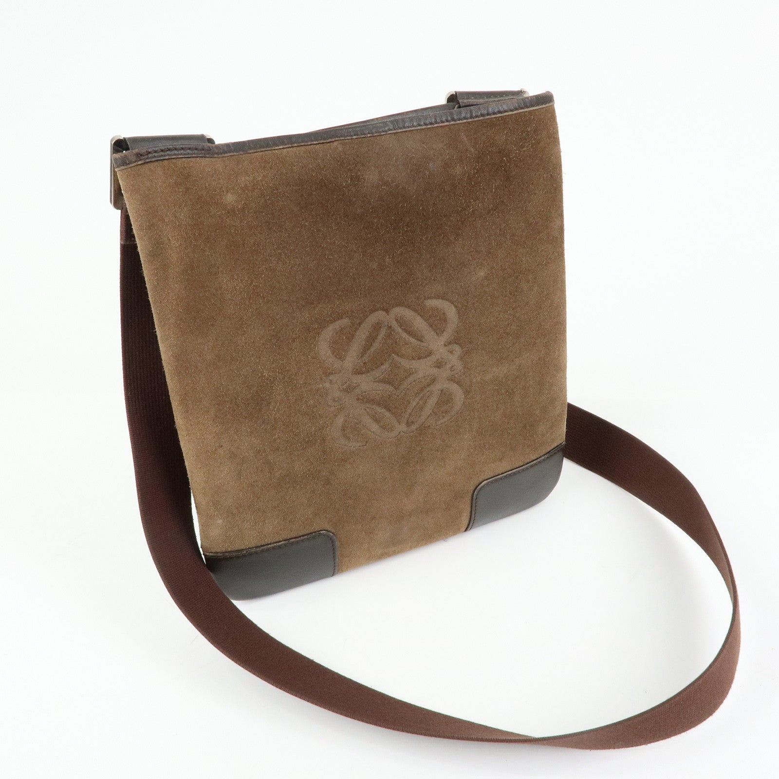 LOEWE Anagram Suede Leather Shoulder Bag Crossbody Bag Brown