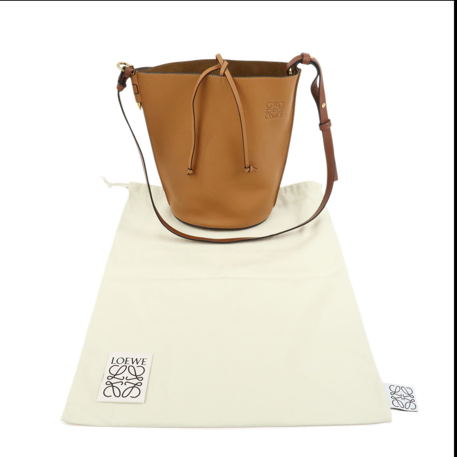 LOEWE Anagram Calf Leather Gate Bag Bucket Small Shoulder Bag Brown