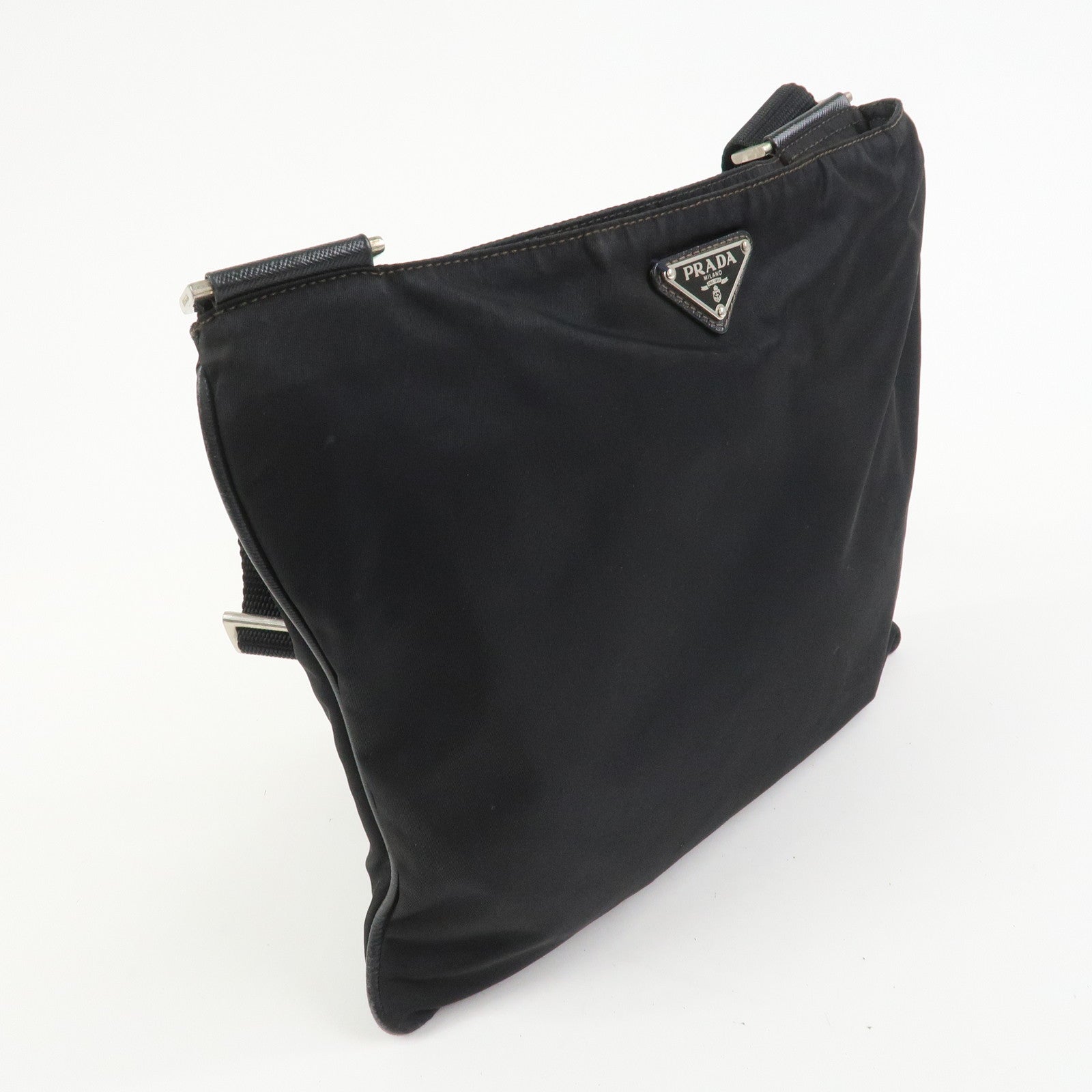 PRADA Triangle Logo Nylon Saffiano Leather Shoulder Bag VA0340