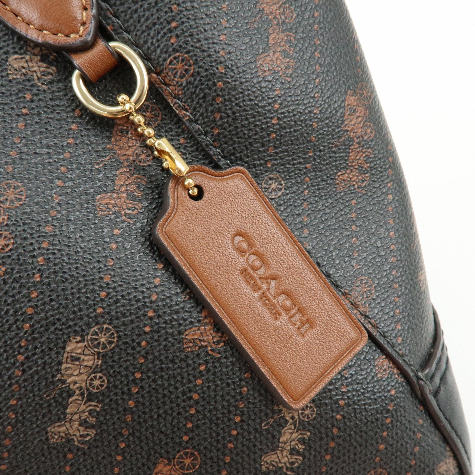 COACH PVC Leather Tote Bag Hand Bag Shoulder Bag Black Camel