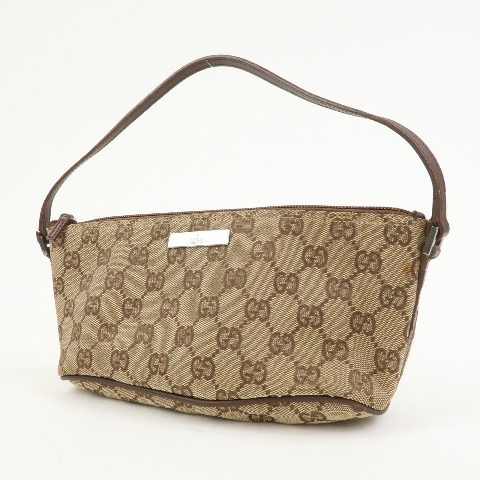 GUCCI Boat Bag GG Canvas Leather Hand Bag Brown 07198