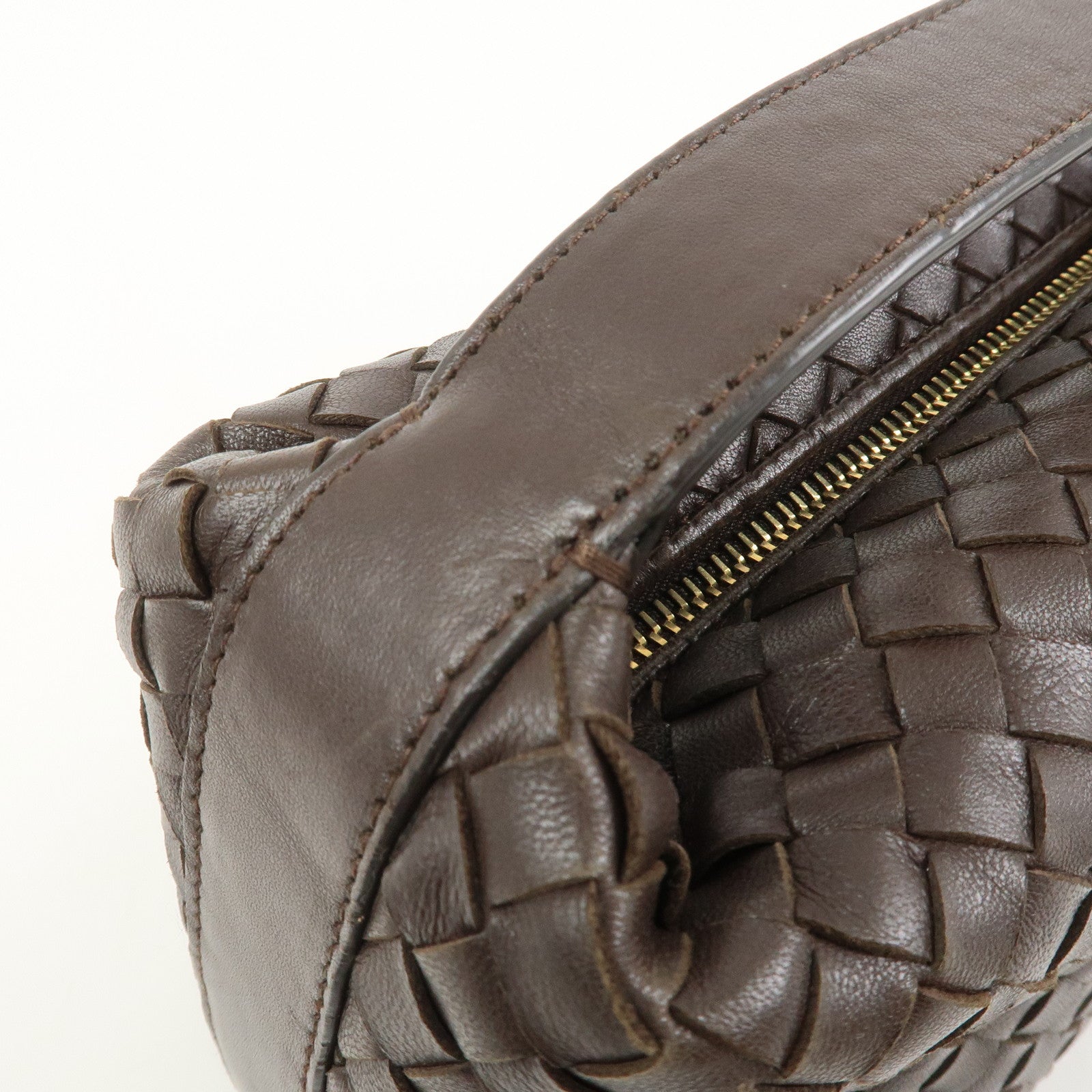 BOTTEGA VENETA Intrecciato Lamb Skin Hand Bag Boston Bag Dark Brown