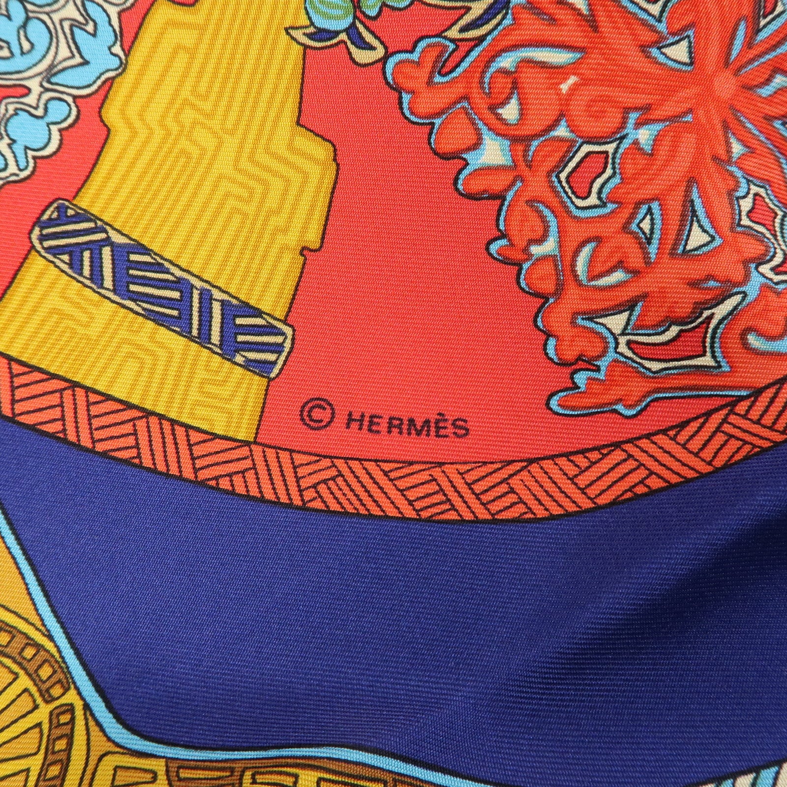 HERMES Carre 90 Silk 100% Scarf ART des STEPPES Horse Print Navy