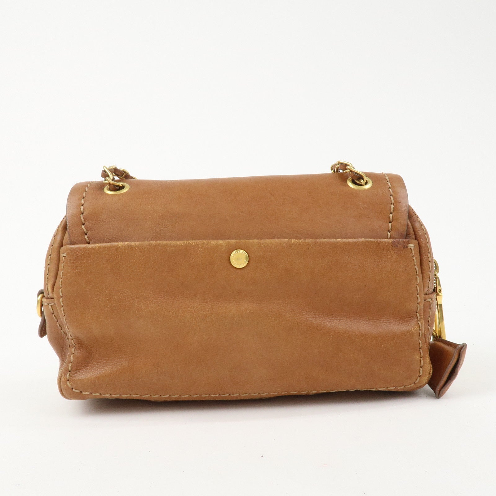 PRADA Logo Leather Chain Shoulder Bag Crossbody Bag Camel