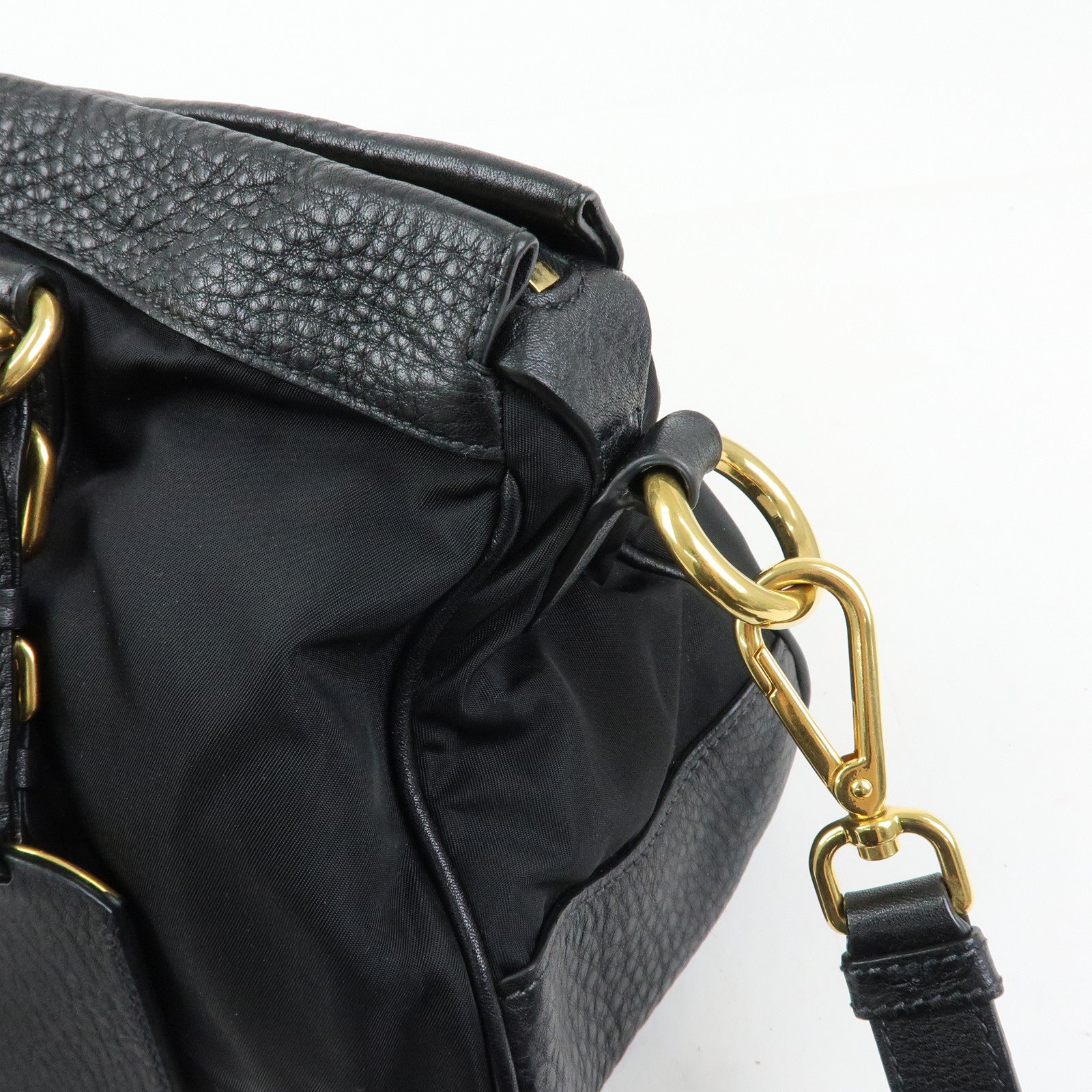 PRADA Logo Nylon Leather 2Way Shoulder Bag Hand Bag Black BN2032