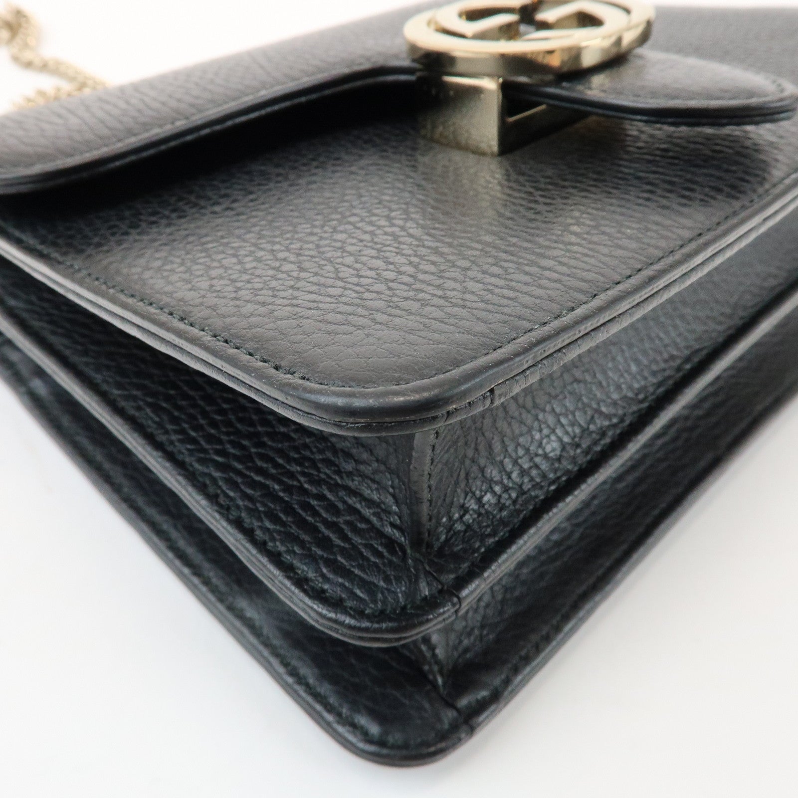 GUCCI Interlocking G Leather Chain Shoulder Hand Bag Black 510304