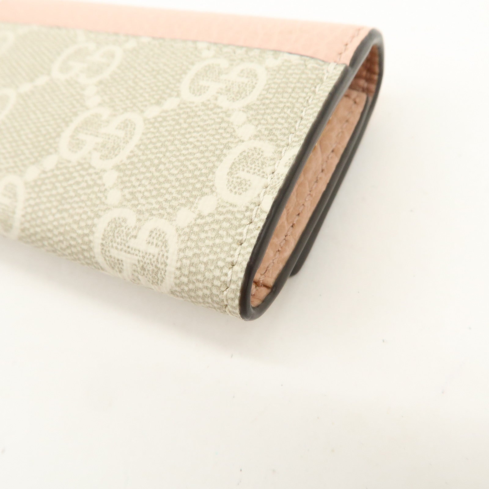 GUCCI GG Marmont Leather GG Supreme 6 Key Case Pink Beige 456118