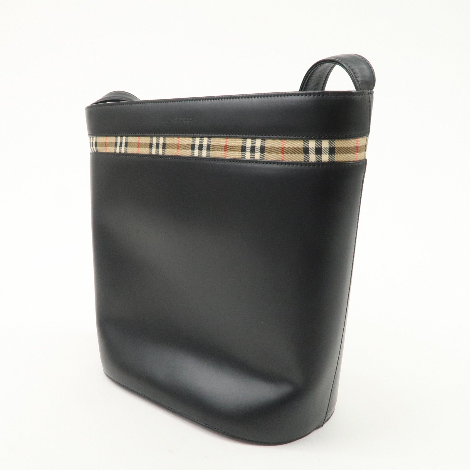 BURBERRY Burberrys Leather Shoulder Bag Black Silver Hardware Used