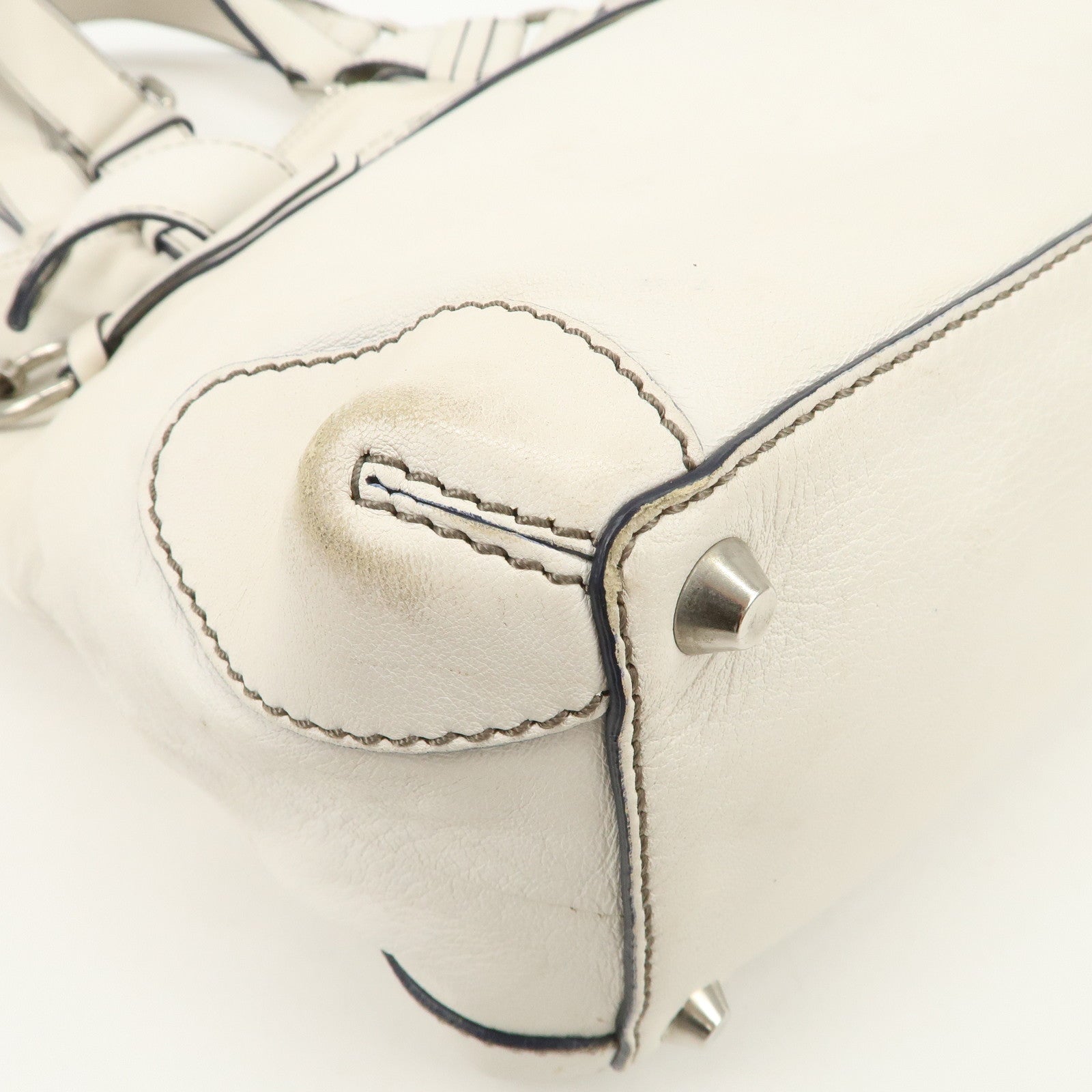 Chloe Patsy Studs Logo Leather Tote Bag Shoulder Bag Ivory