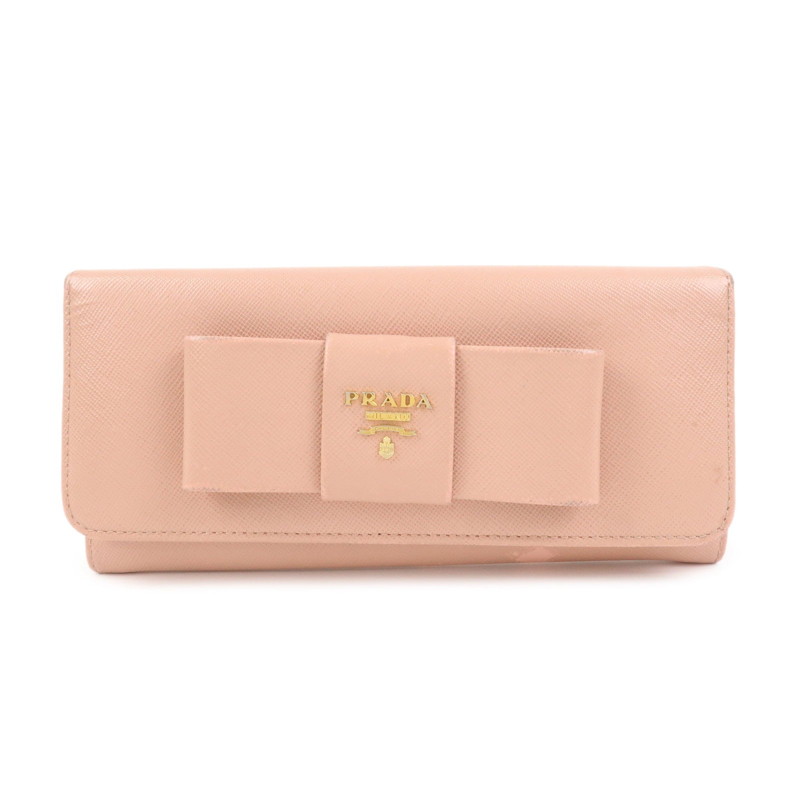 PRADA Logo Saffiano Leather Ribbon Long Wallet Pink 1M1132