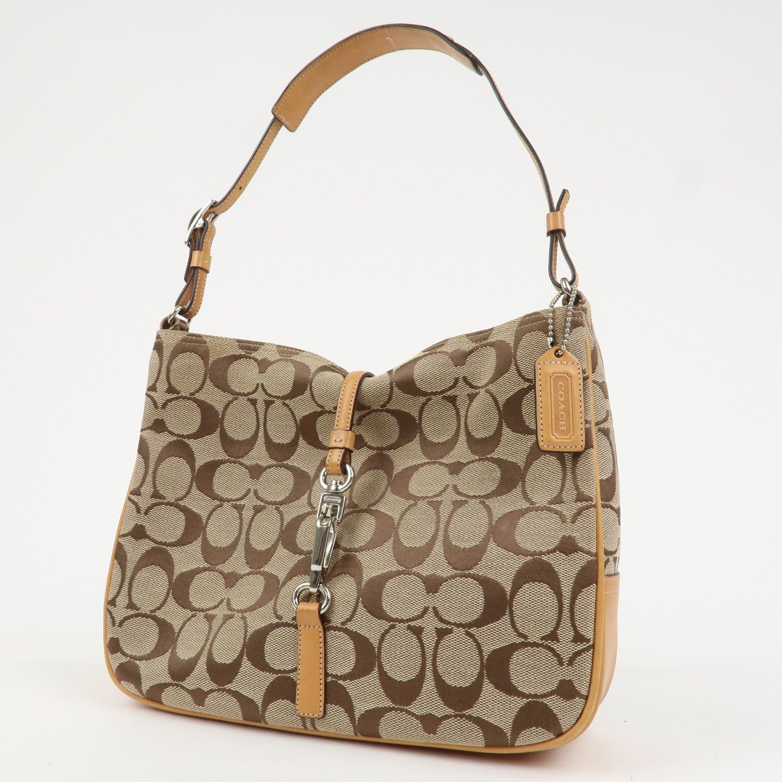 COACH Set Of 2 Canvas Leather Shoulder Bag Hand Bag Brown Beige