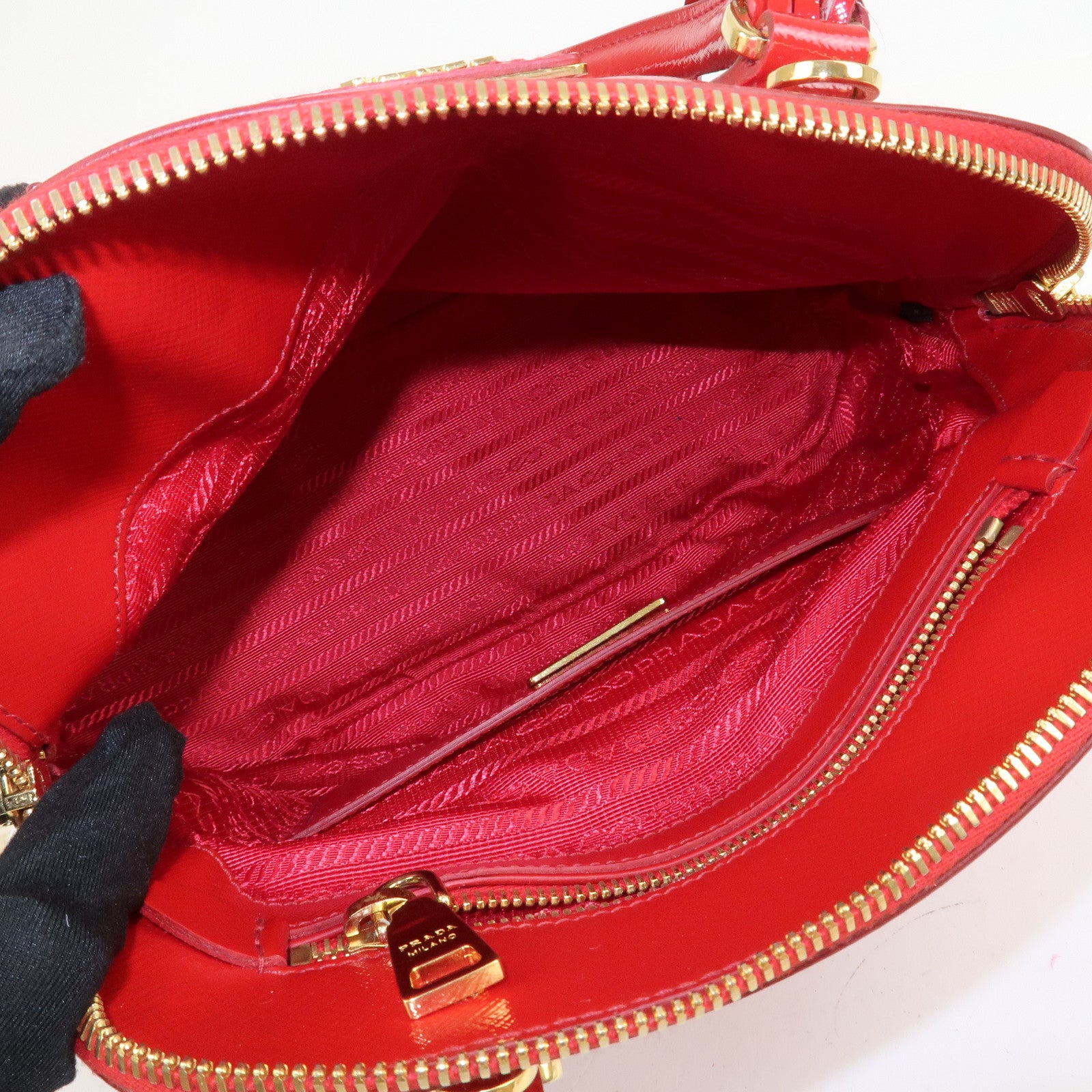 PRADA Logo Patent Leather 2Way Bag Shoulder Bag Hand Bag Red BL0909