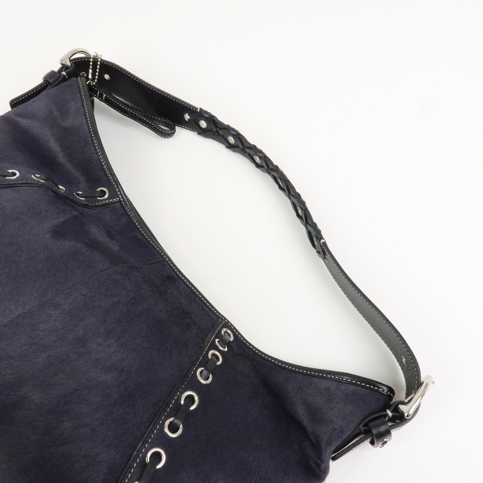 COACH Logo Unborn Calf Leather Shoulder Bag Hand Bag Black