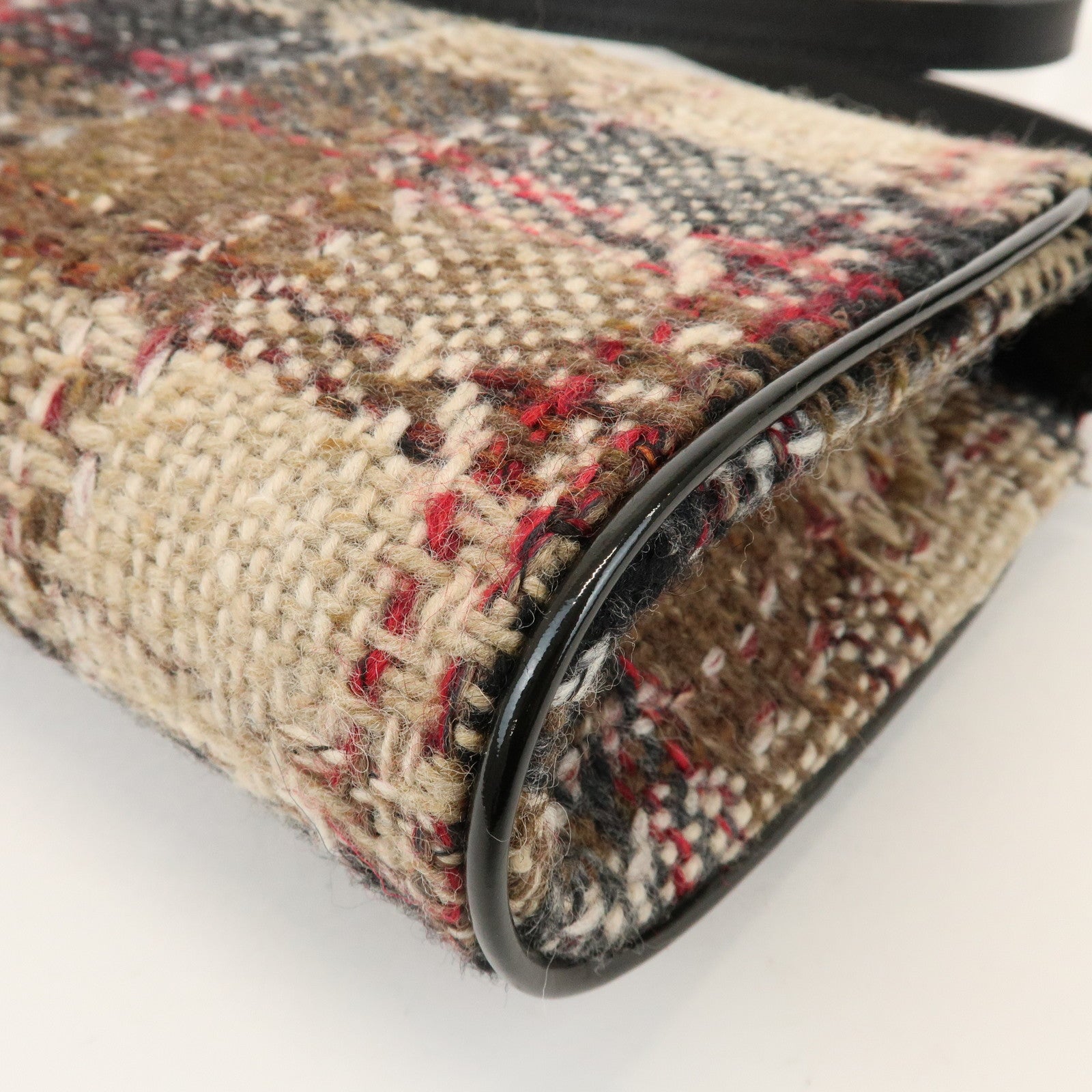 BURBERRY Tweed Patent Leather Suede Shoulder Bag Plaid Beige Black