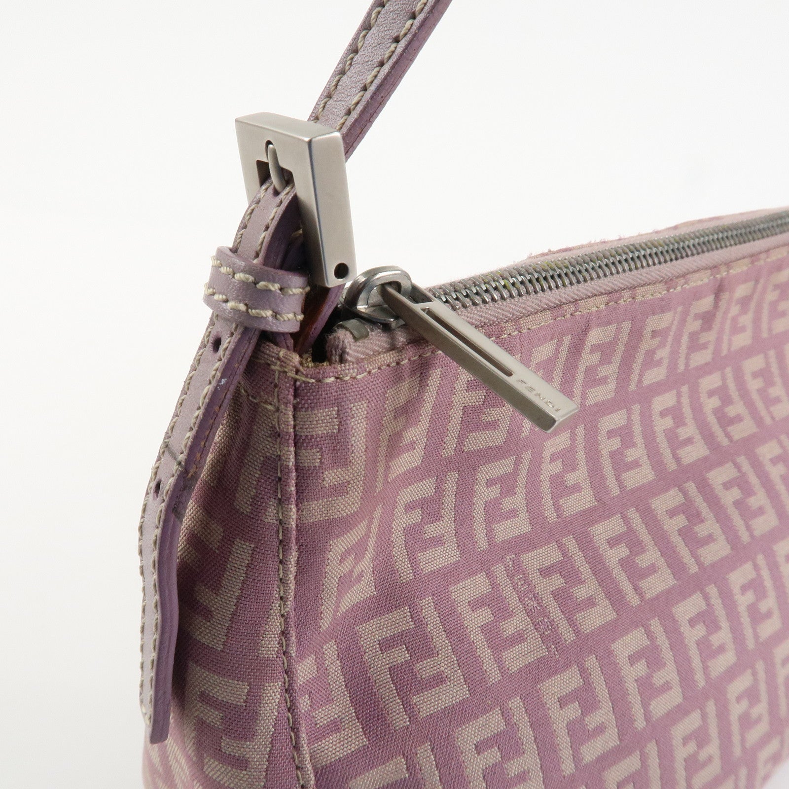 FENDI Zucchino Canvas Leather Shoulder Bag Pink 8BR267 Used