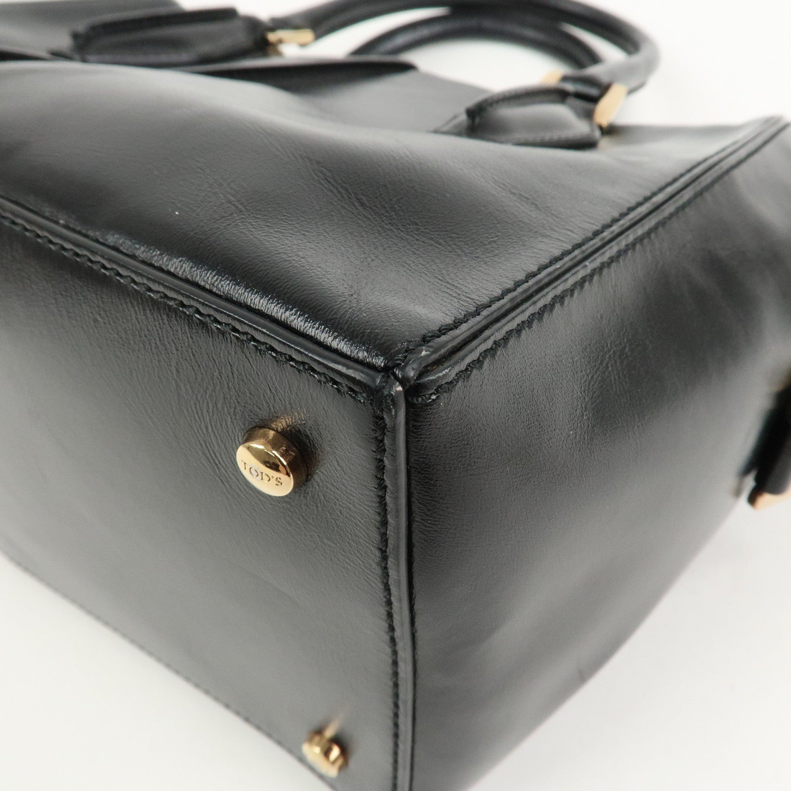 TOD’S D Cube Leather 2 Way Bag Hand Bag Shoulder Bag Black Gold
