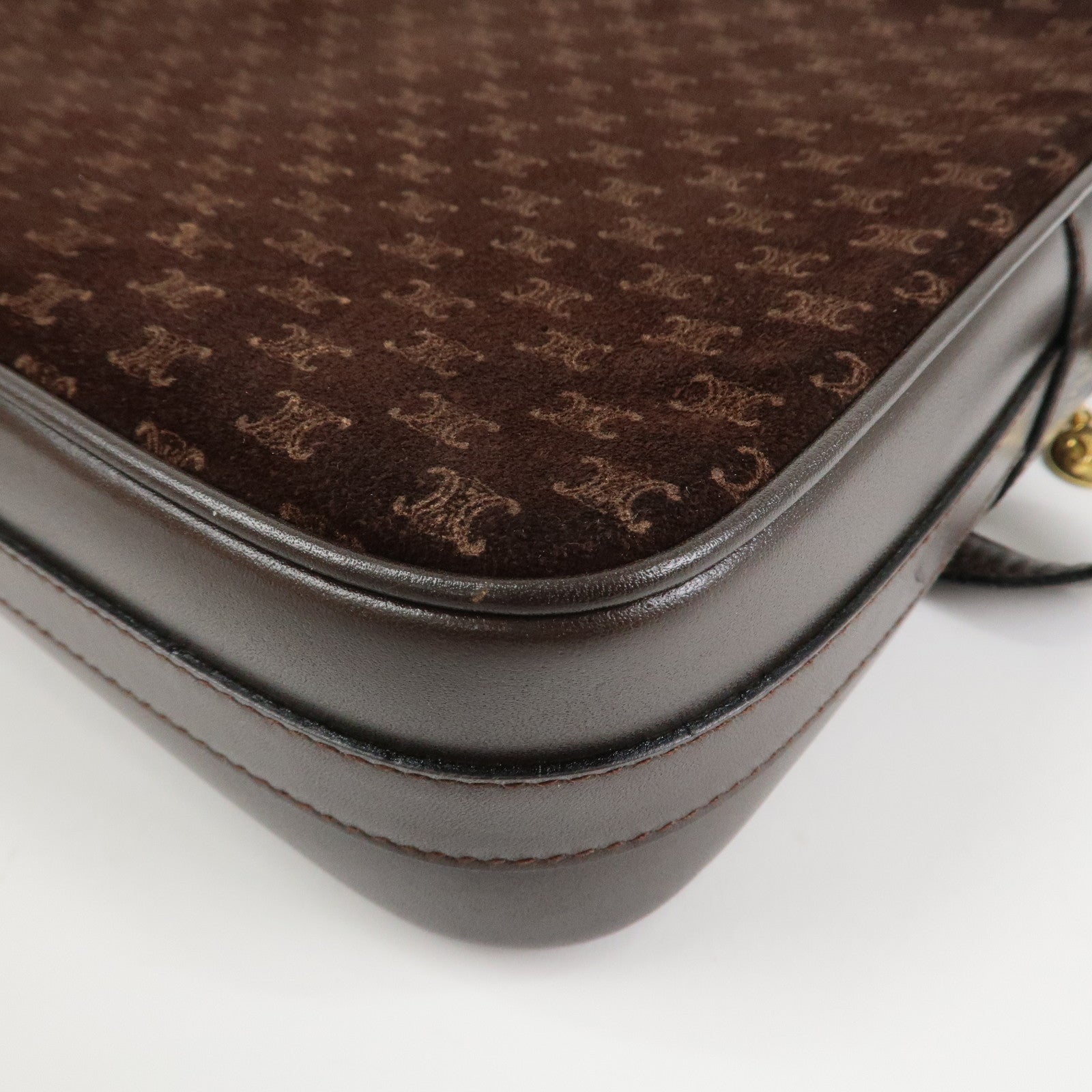 CELINE Macadam Suede Leather Shoulder Bag Crossbody Bag Brown