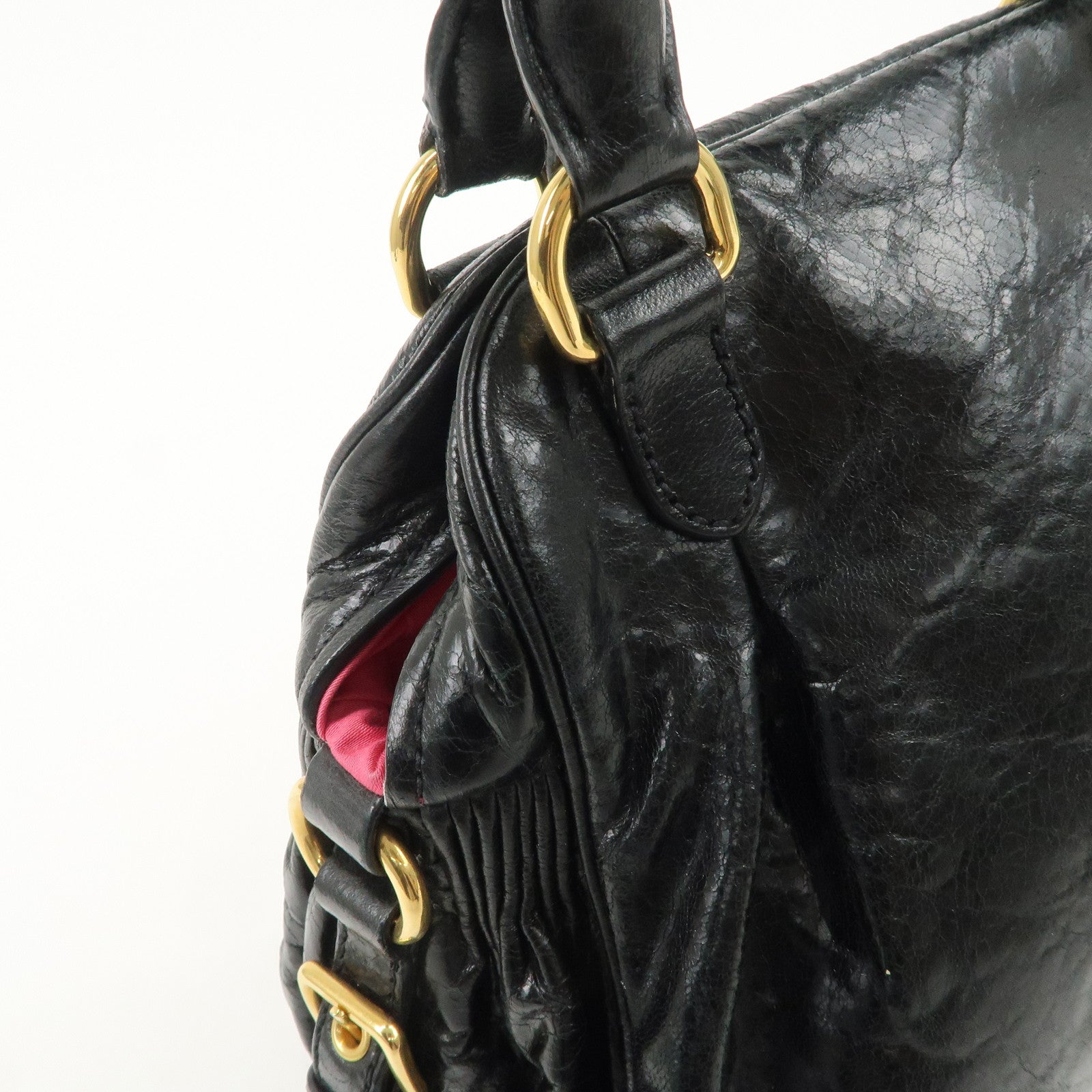 MIU MIU Leather 2Way Bag Hand Bag Shoulder Bag Black RR1424 Used