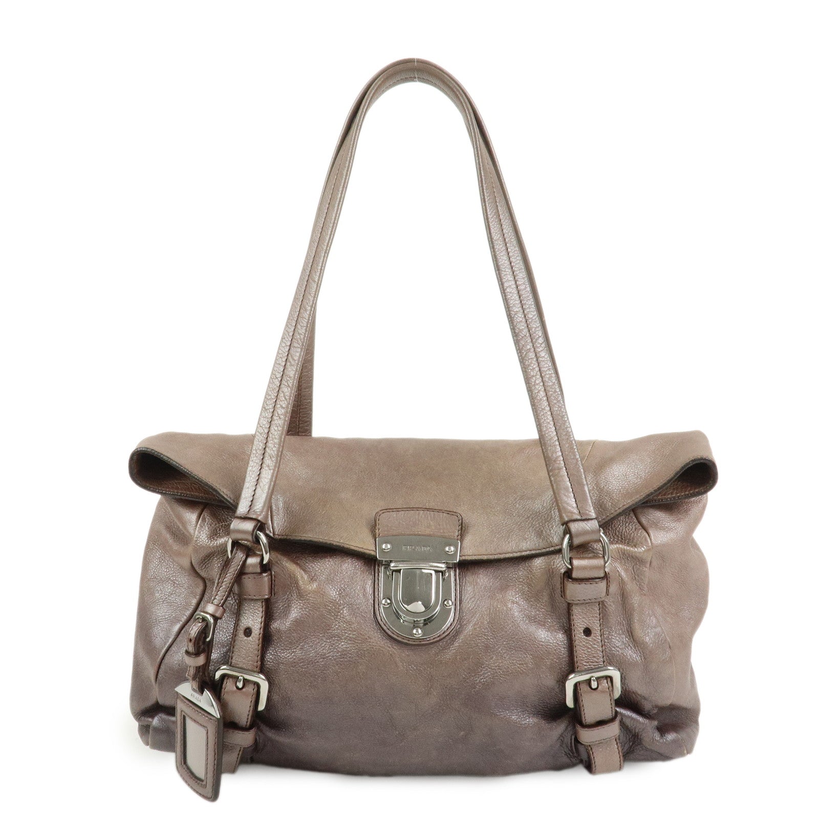 PRADA Logo Leather Shoulder Bag Hand Bag Metallic Brown BR3901