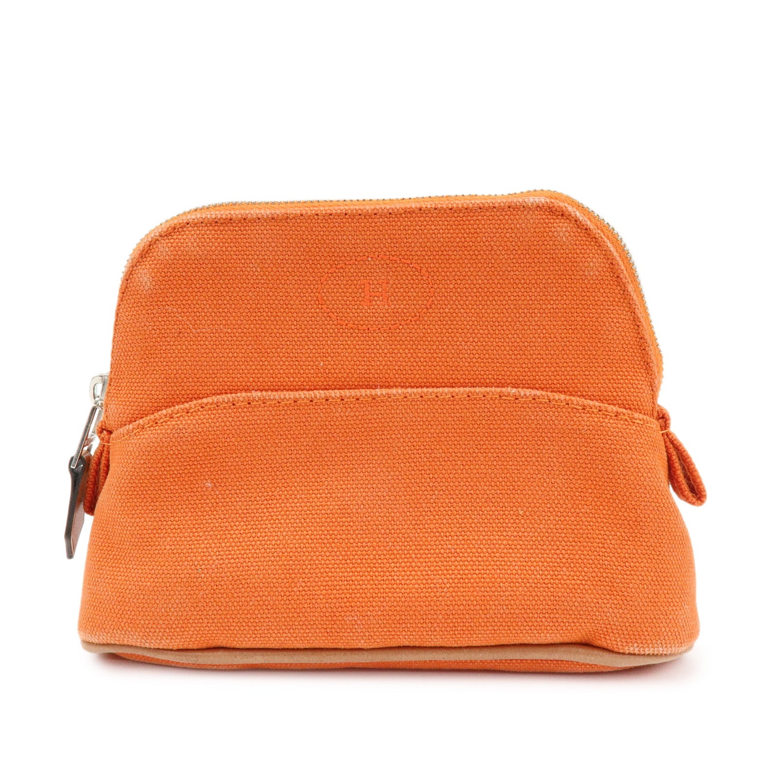 HERMES Bolide Mini Mini 16 Canvas Leather Cosmetic Pouch Orange