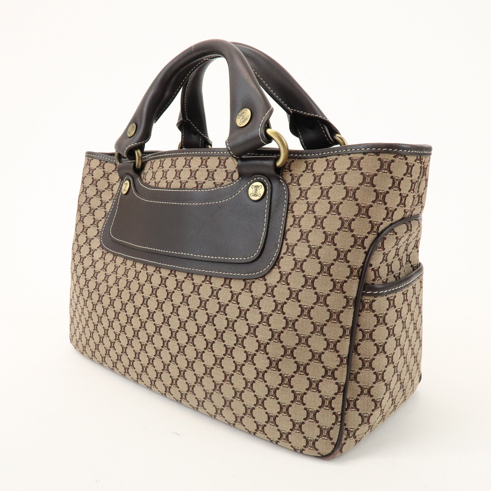 CELINE Macadam Boogie Bag Canvas Leather Hand Bag Tote Bag Beige