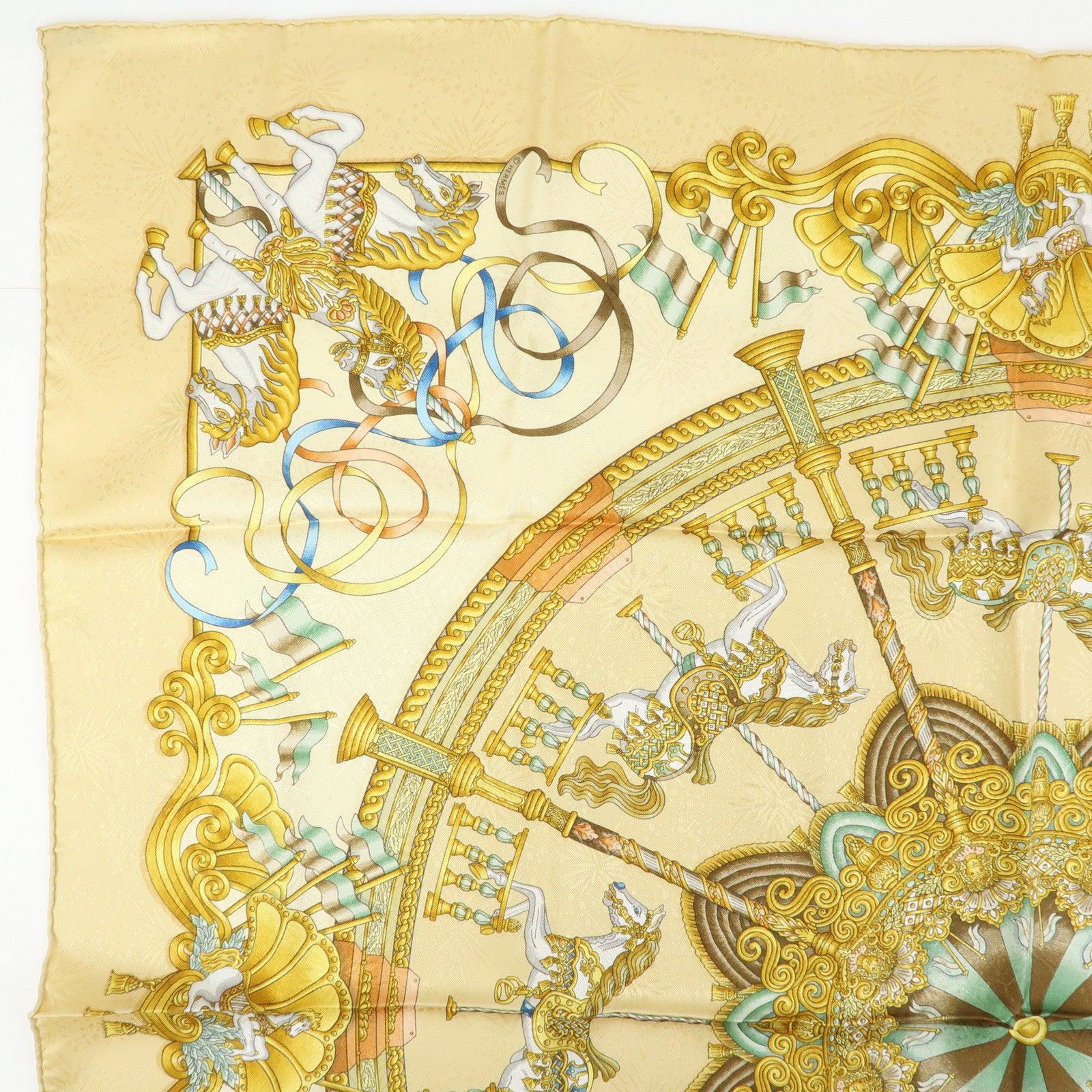 HERMES Carre 90 Silk 100% Scarf LUNA PARK Gold
