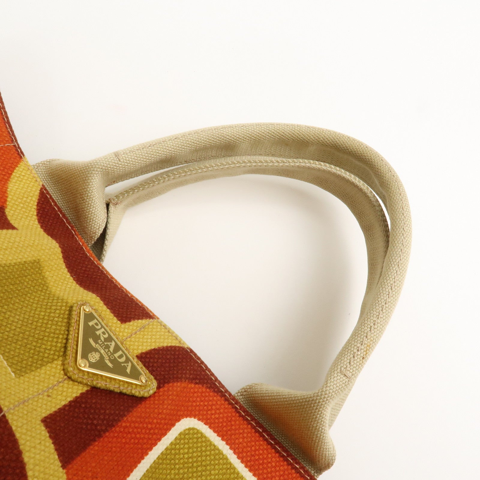 PRADA Triangle Logo Canapa Large Tote Hand Bag Orange Yellow BN1872