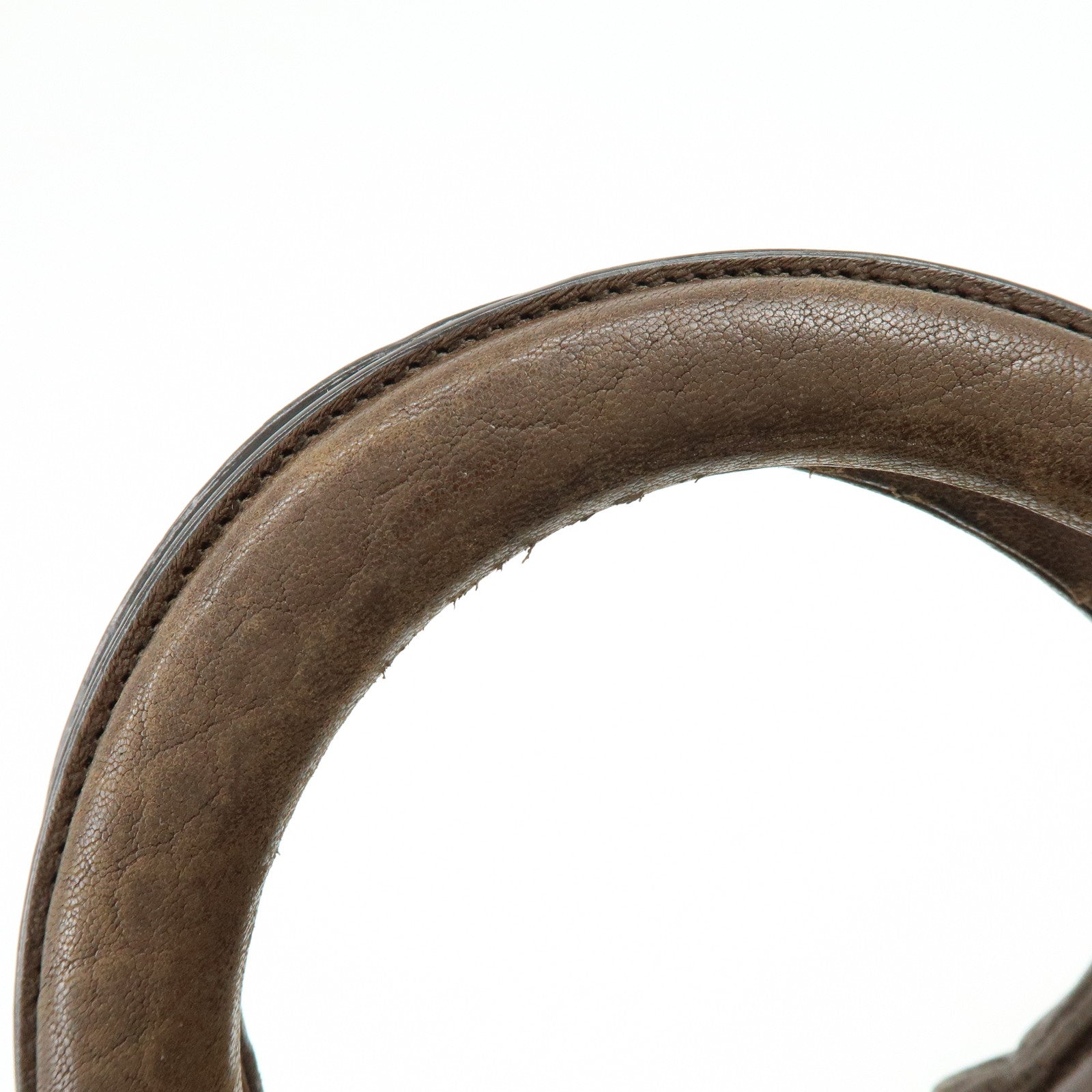 Christian Dior Embossed Gathered Leather Boston Bag Hand Bag Brown