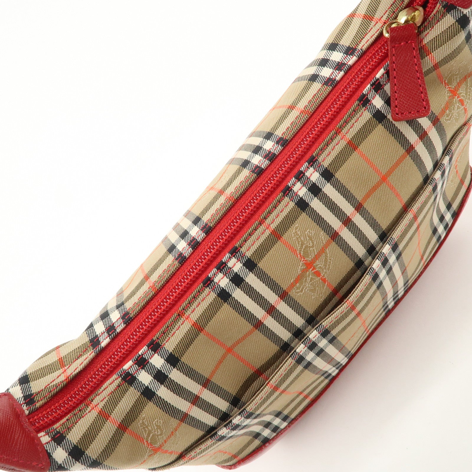 BURBERRY Canvas Leather Nova Plaid Shoulder Bag Hand Bag Beige Red
