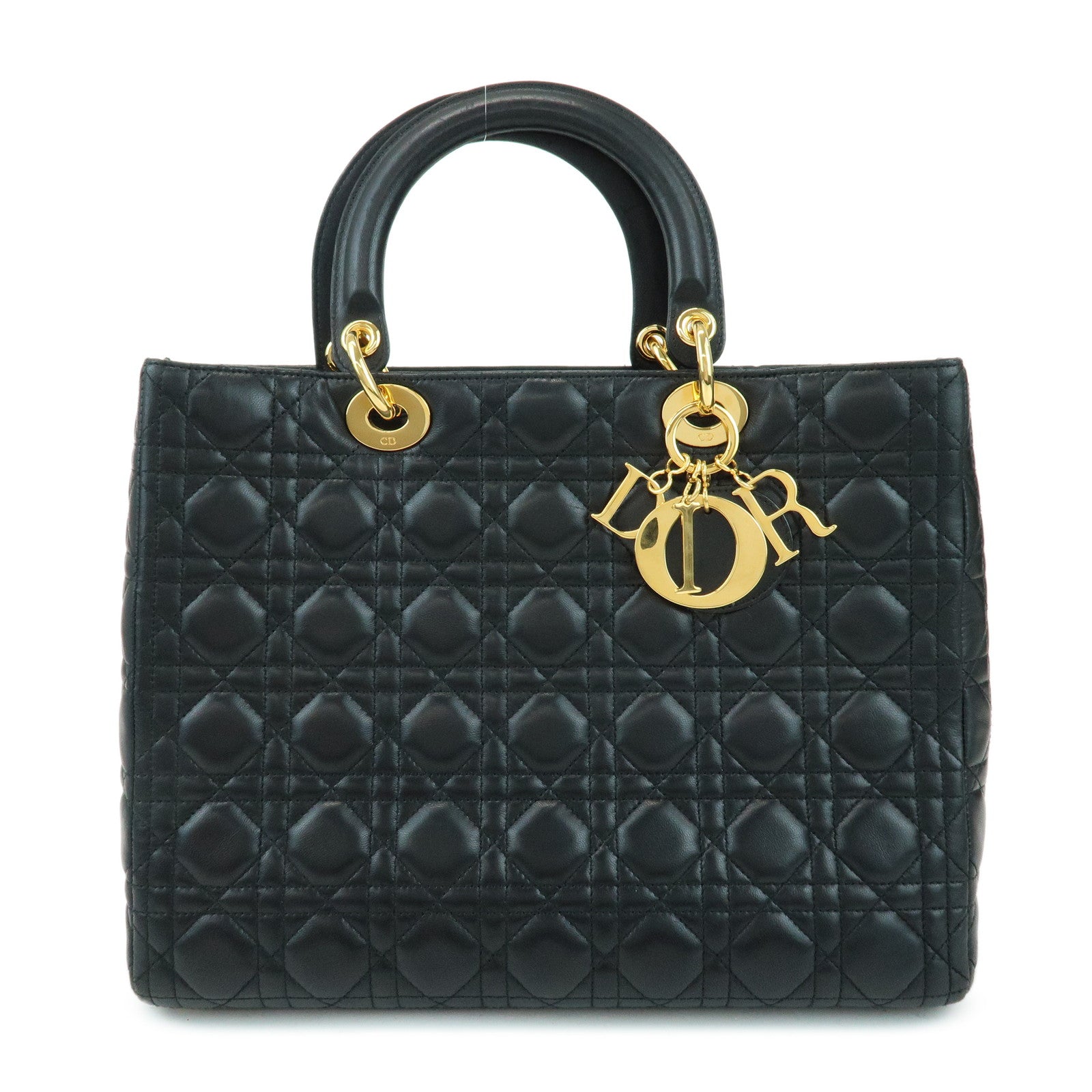 Christian Dior Cannage Lady Dior Leather Large Tote Hand Bag Black