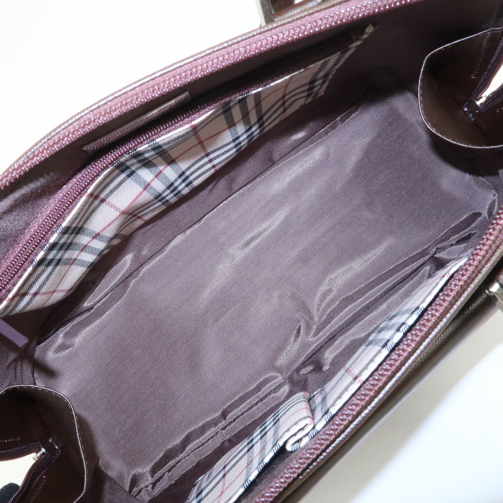 BURBERRY Logo Leather Hand Bag Brown
