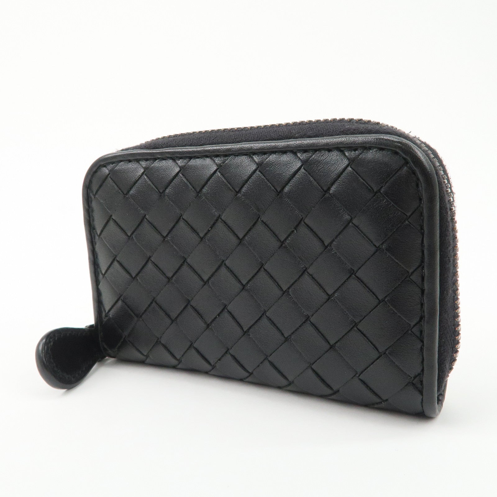 BOTTEGA VENETA Intrecciato Leather Coin Case Card Case Black