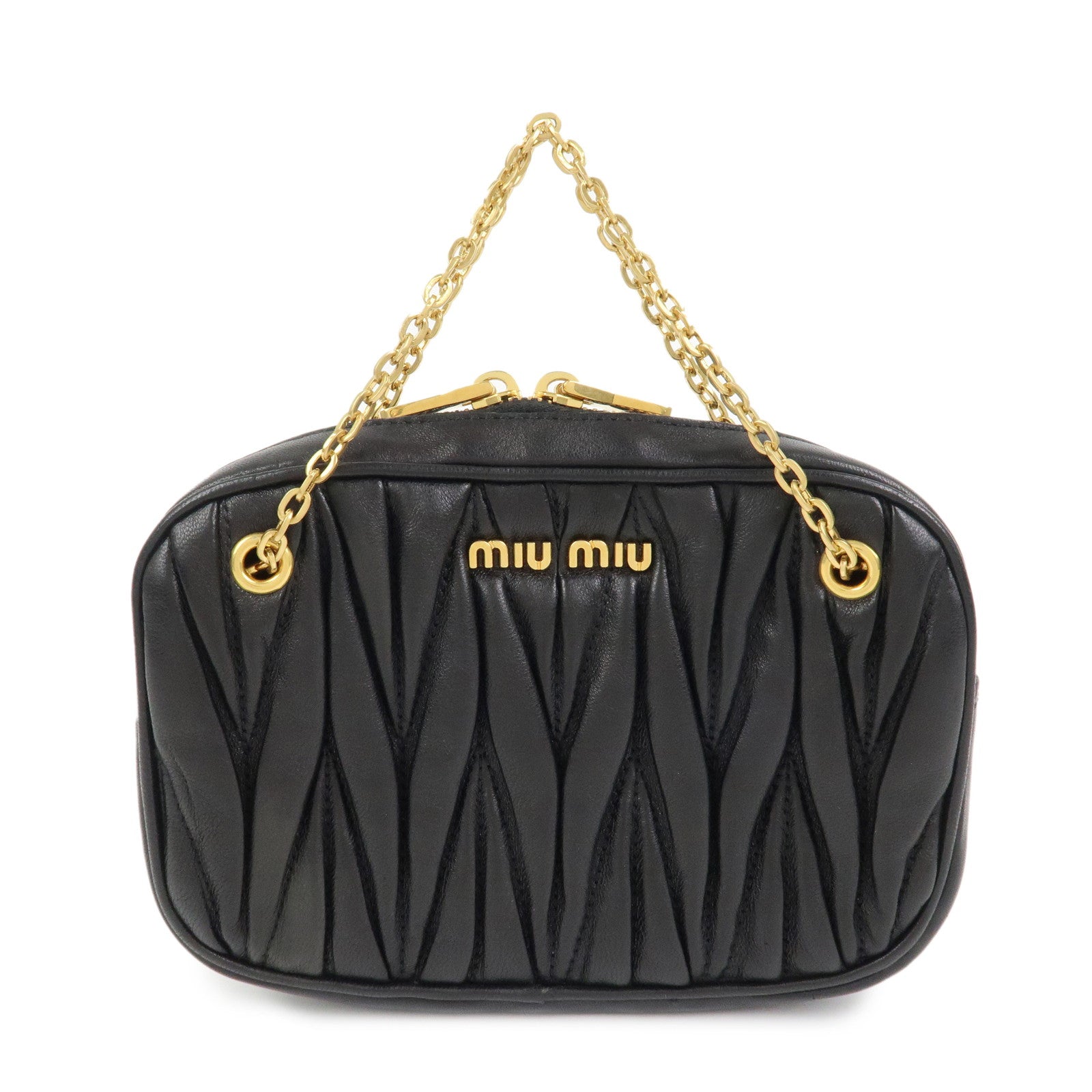 MIU MIU Matelasse Nappa Leather Accessory Chain Pouch Black 5ND001