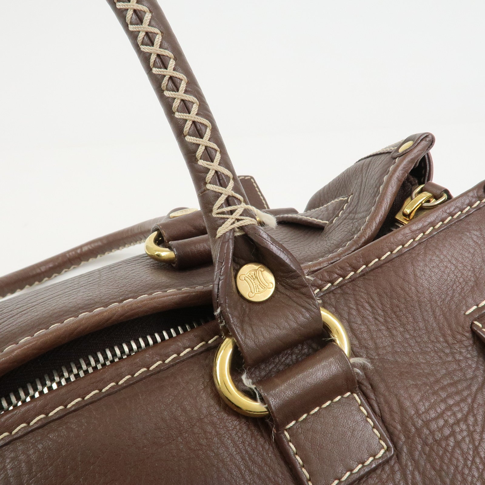 CELINE Logo Leather Boogie Bag Large Tote Bag Hand Bag Brown