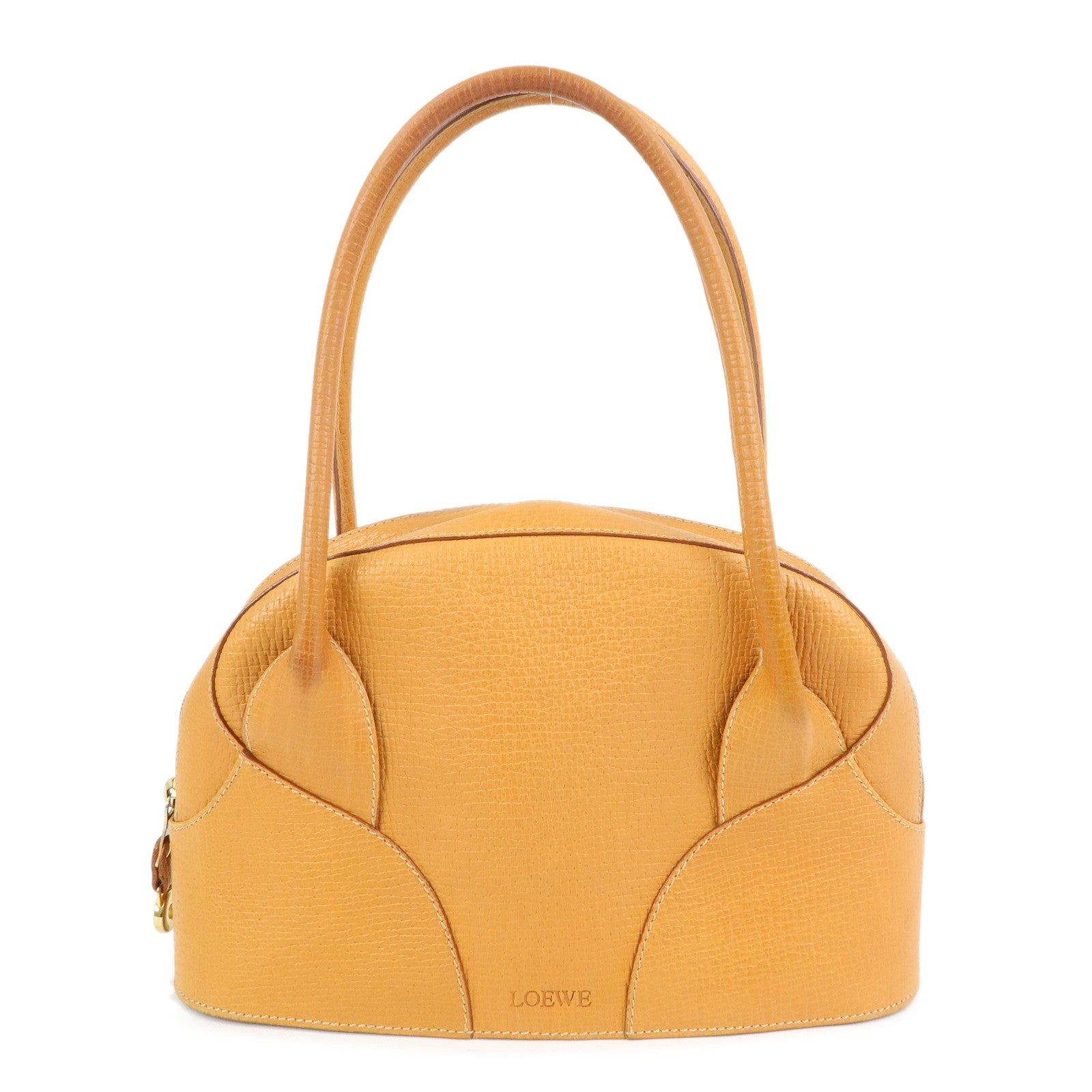 LOEWE Logo Embossed Leather Hand Bag Shoulder Bag Camel