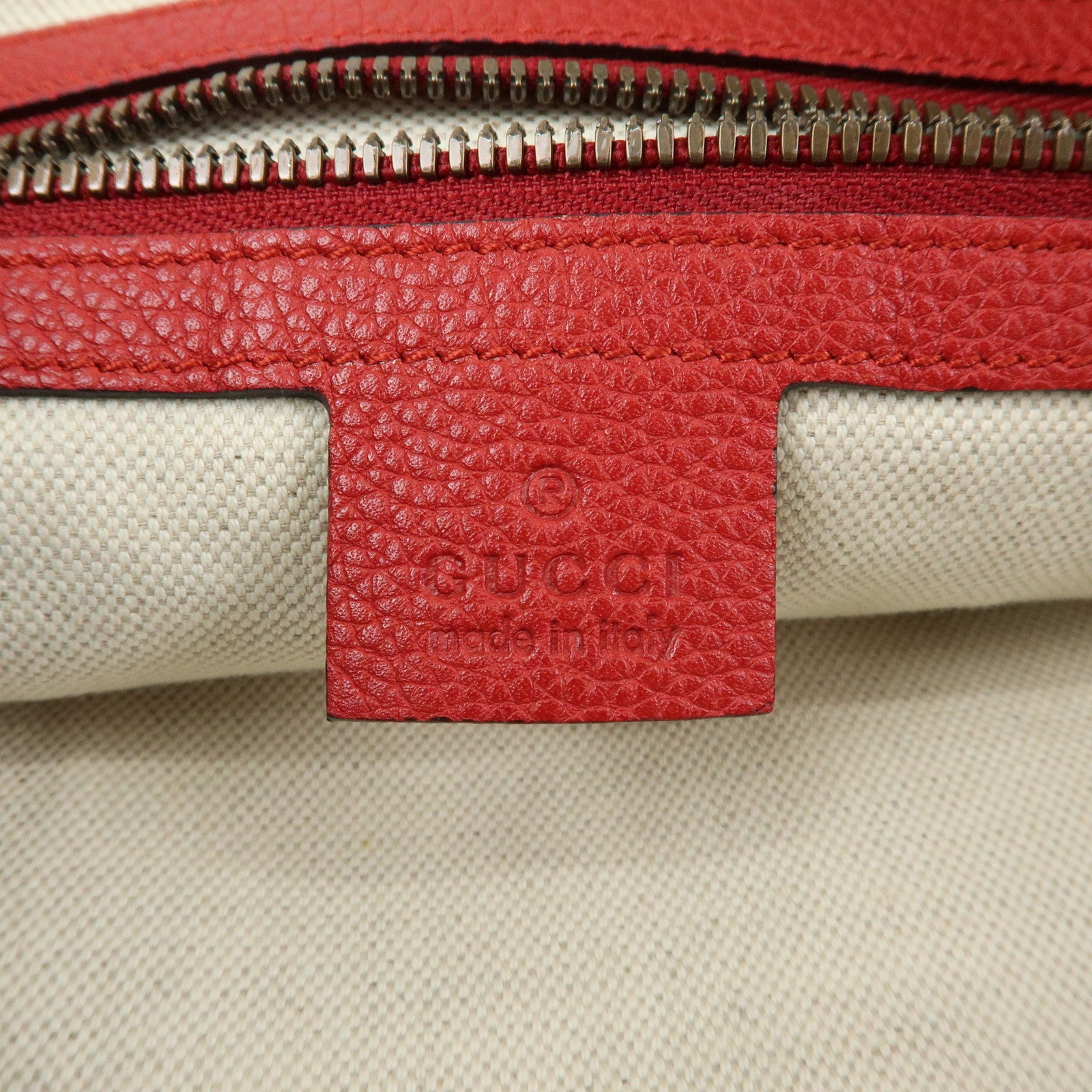 GUCCI Logo Sherry Half Moon Leather Shoulder Bag Red 523588