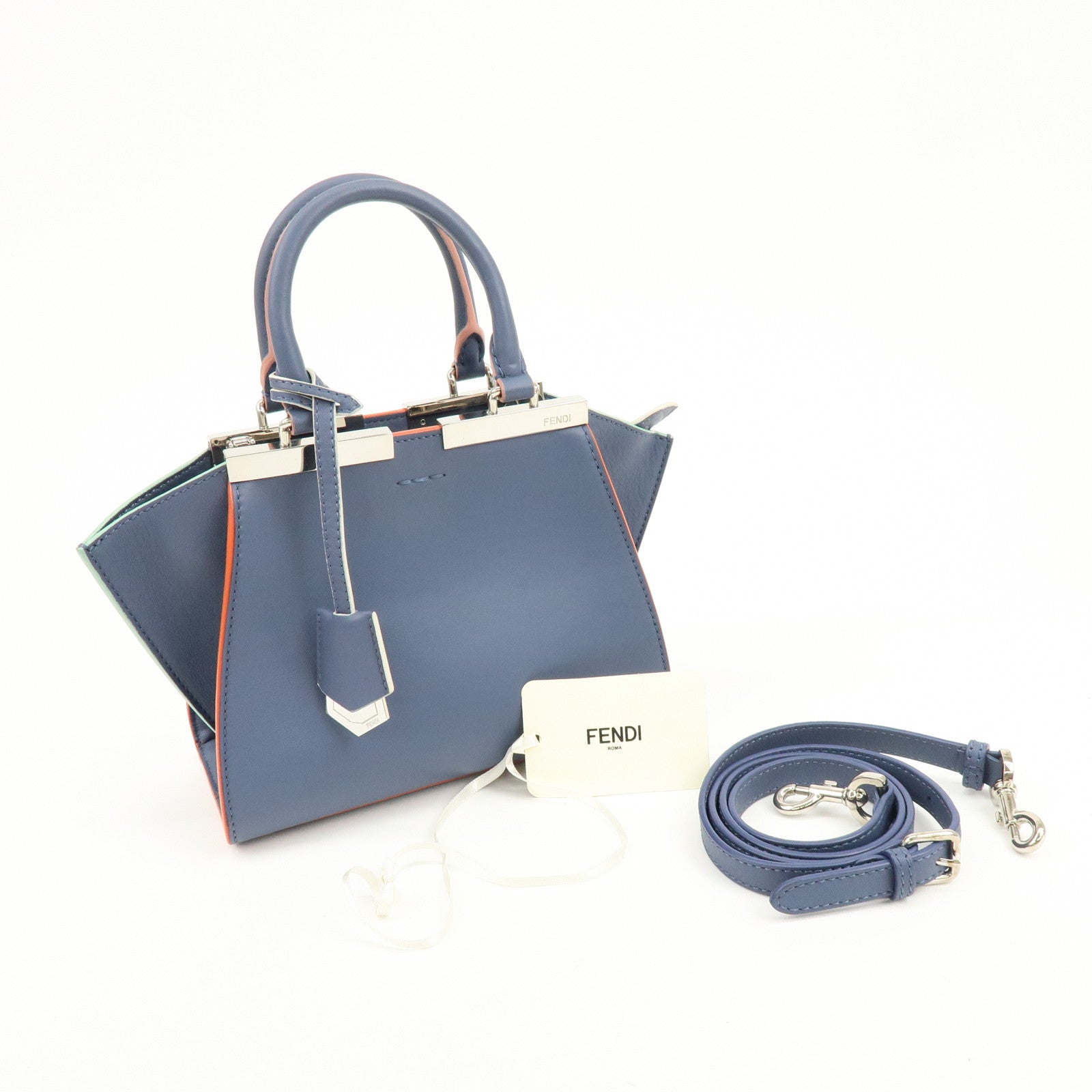 FENDI 3Jours Leather 2Way Bag Hand Bag Shoulder Bag Blue 8BH333