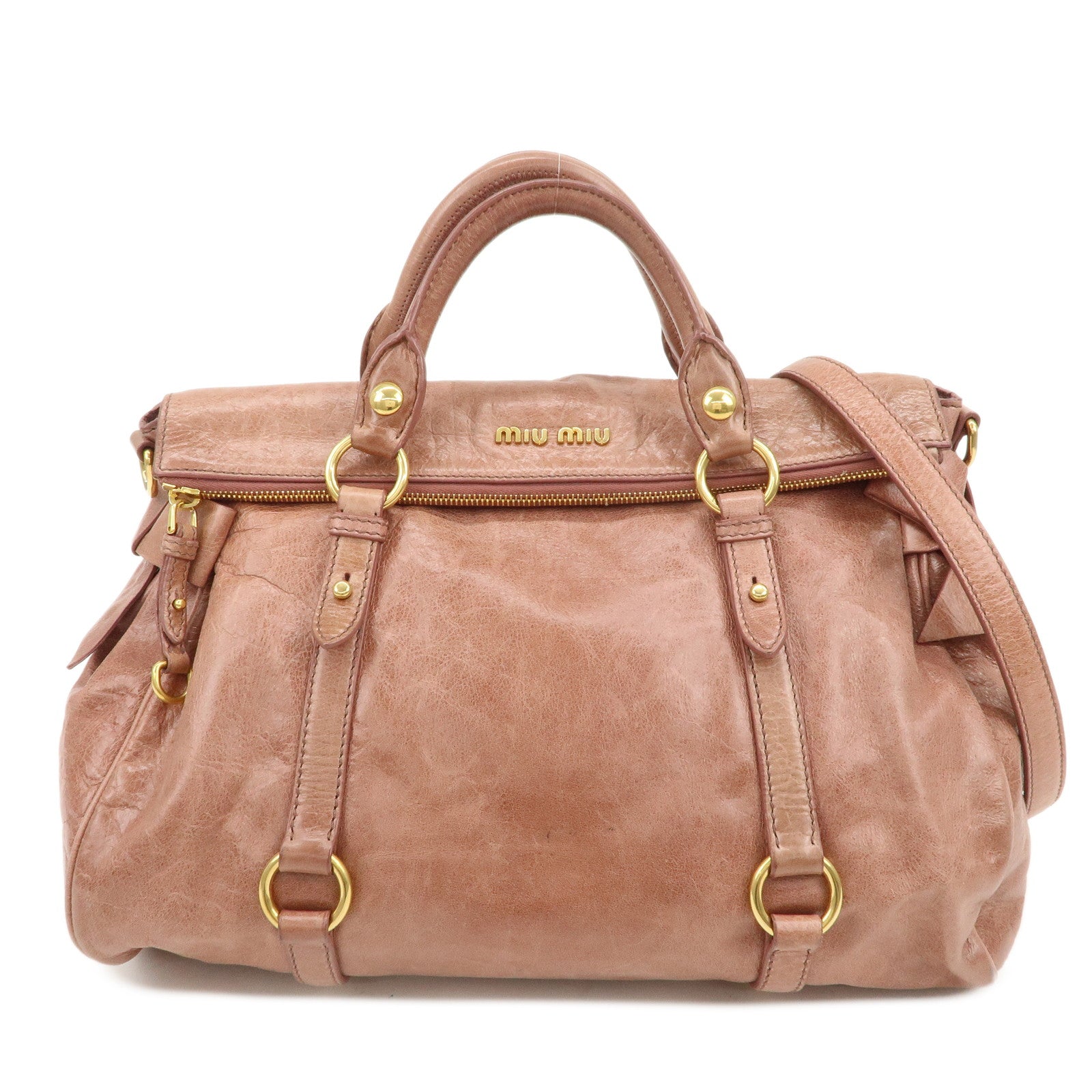 MIU MIU Logo Leather Ribbon 2Way Bag Shouler Bag Hand Bag RT0365