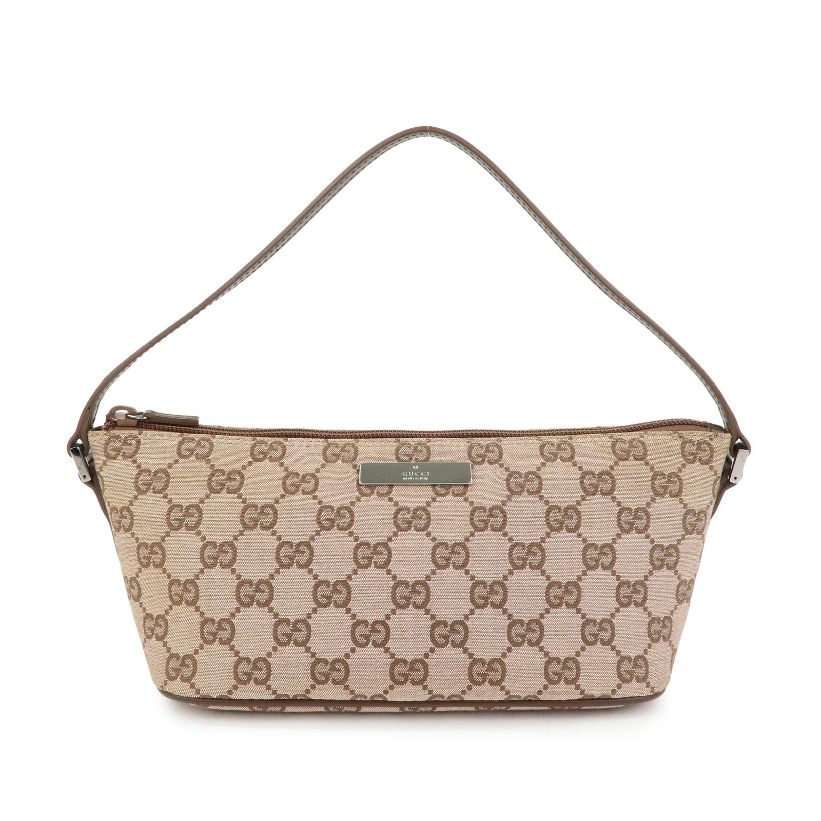GUCCI Boat Bag GG Canvas Leather Hand Bag Brown 07198