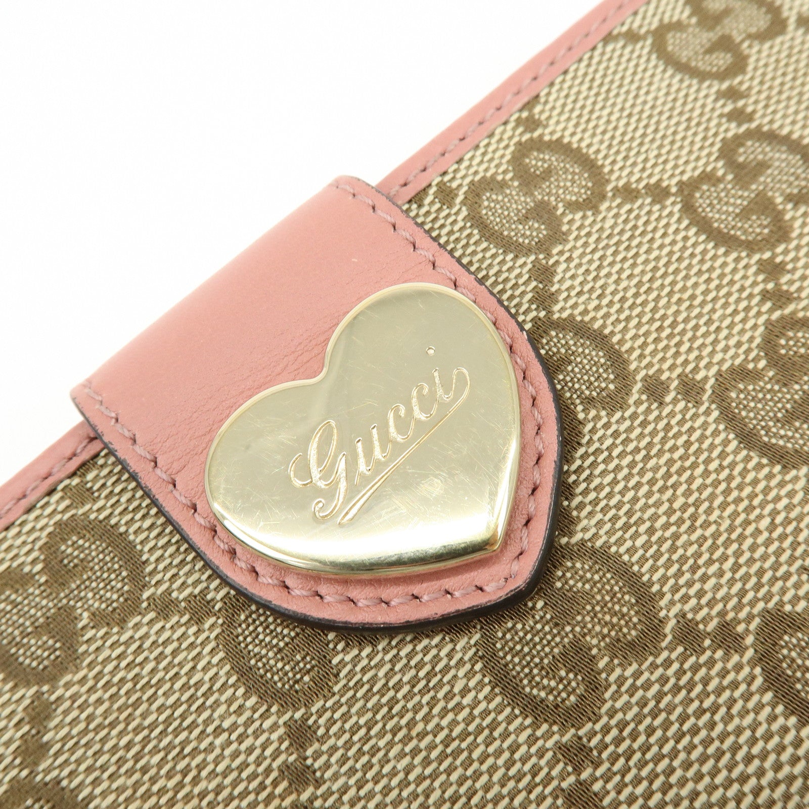 GUCCI Lovely Heart GG Canvas Leather Bi-fold Long Wallet 203550
