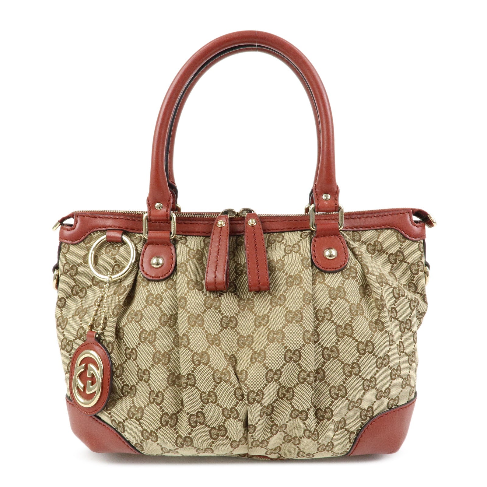 GUCCI Interlocking G GG Canvas Leather 2Way Bag Beige Red 247902