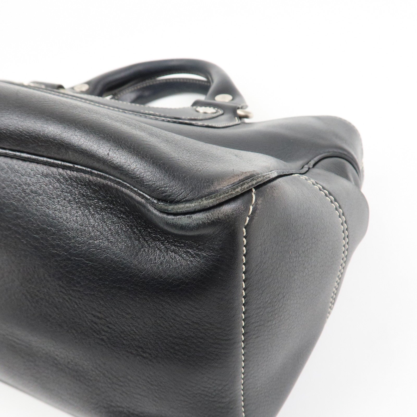CELINE Leather Boogie Bag Macadam Engraved Hand Bag Tote Bag Black