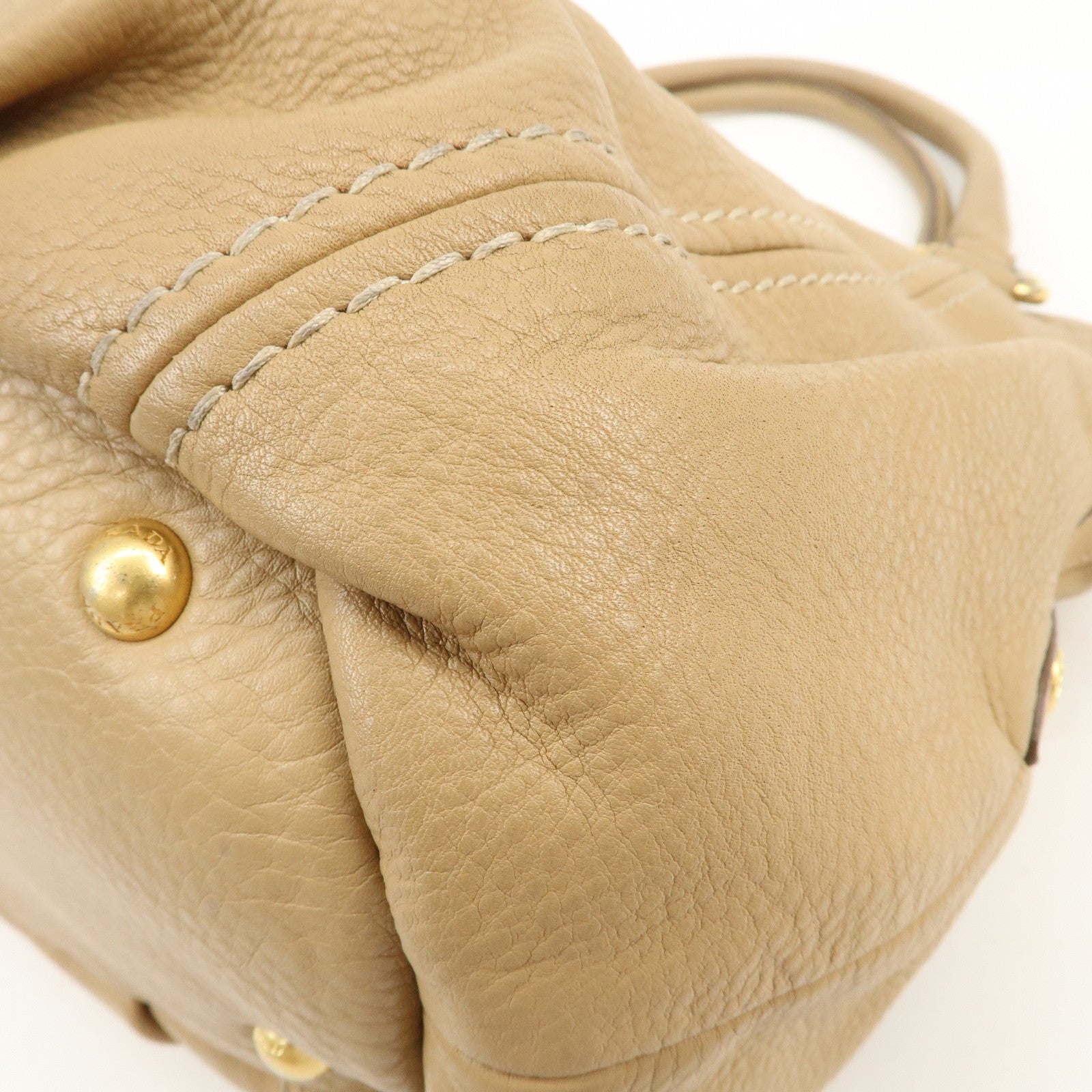 PRADA Logo Leather 2Way Bag Hand Bag Shoulder Bag Camel