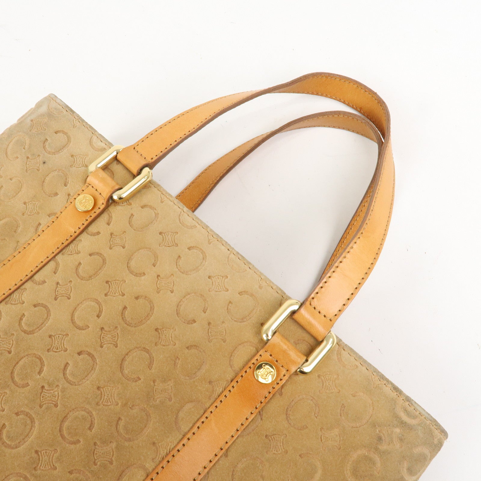 CELINE C Macadam Suede Leather Hand Bag Tote Bag Brown Gold HDW
